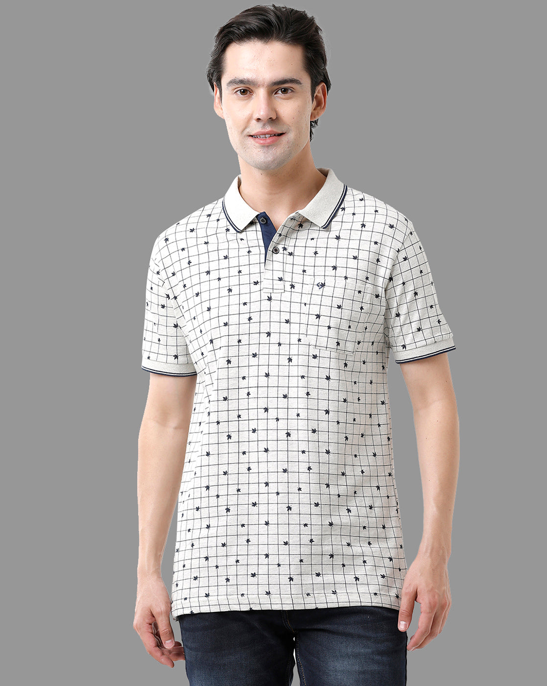 Classic Polo Mens Cotton Half Sleeve Printed Slim Fit Polo Neck White Color T-Shirt | Bello - 179 B