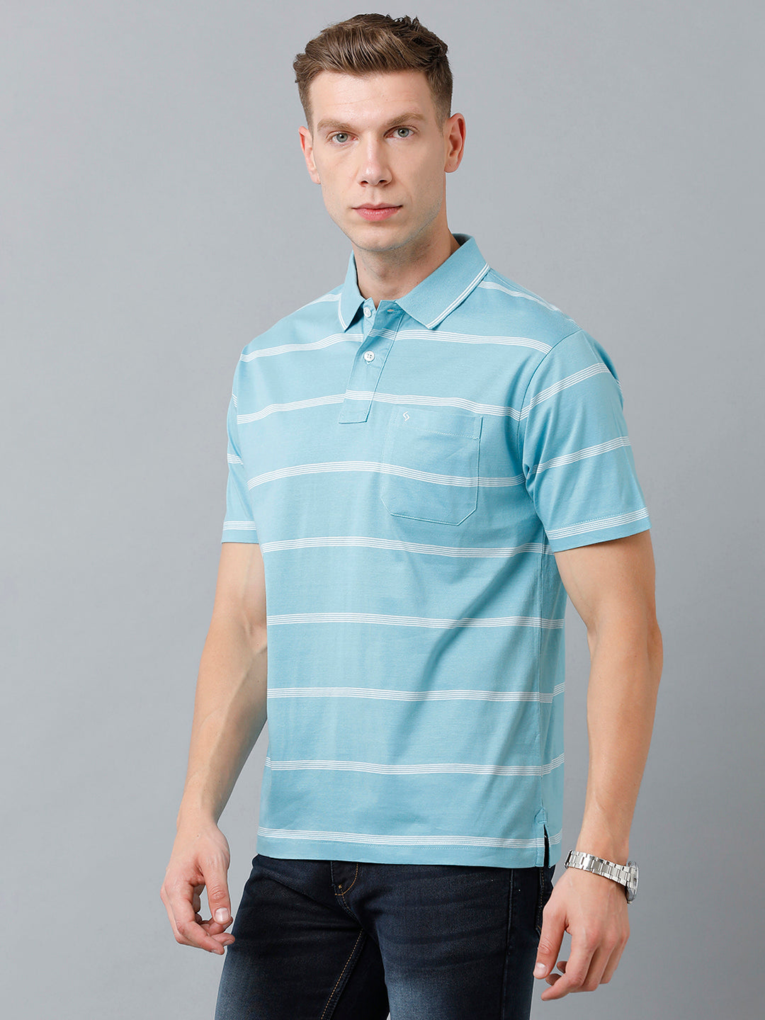 Classic Polo Men's Cotton Half Sleeve Striped Authentic Fit Polo Neck Blue Color T-Shirt | Ap - 83 B