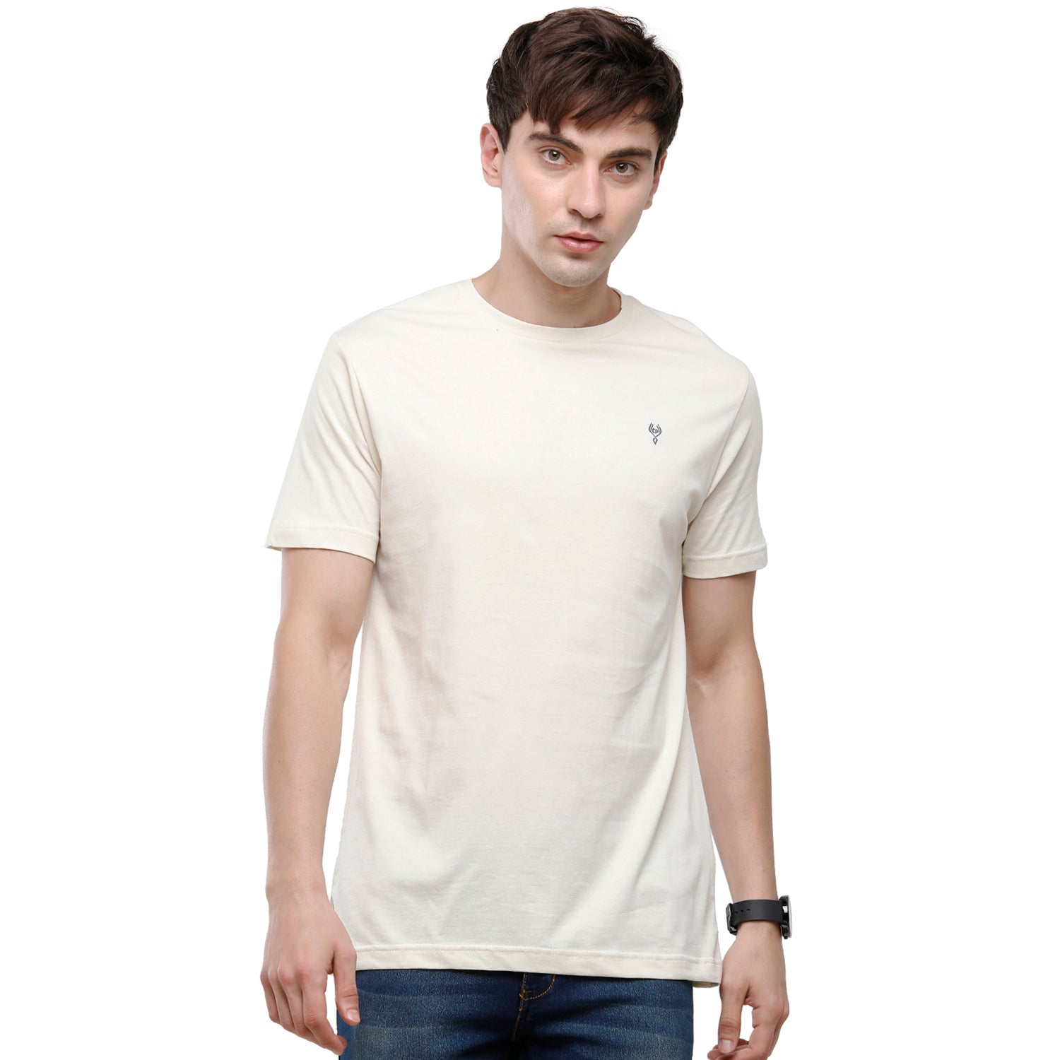 Classic Polo Men's Solid Single Jersey White Half Sleeve Slim Fit T-Shirt - Kore-02 T-shirt Classic Polo 