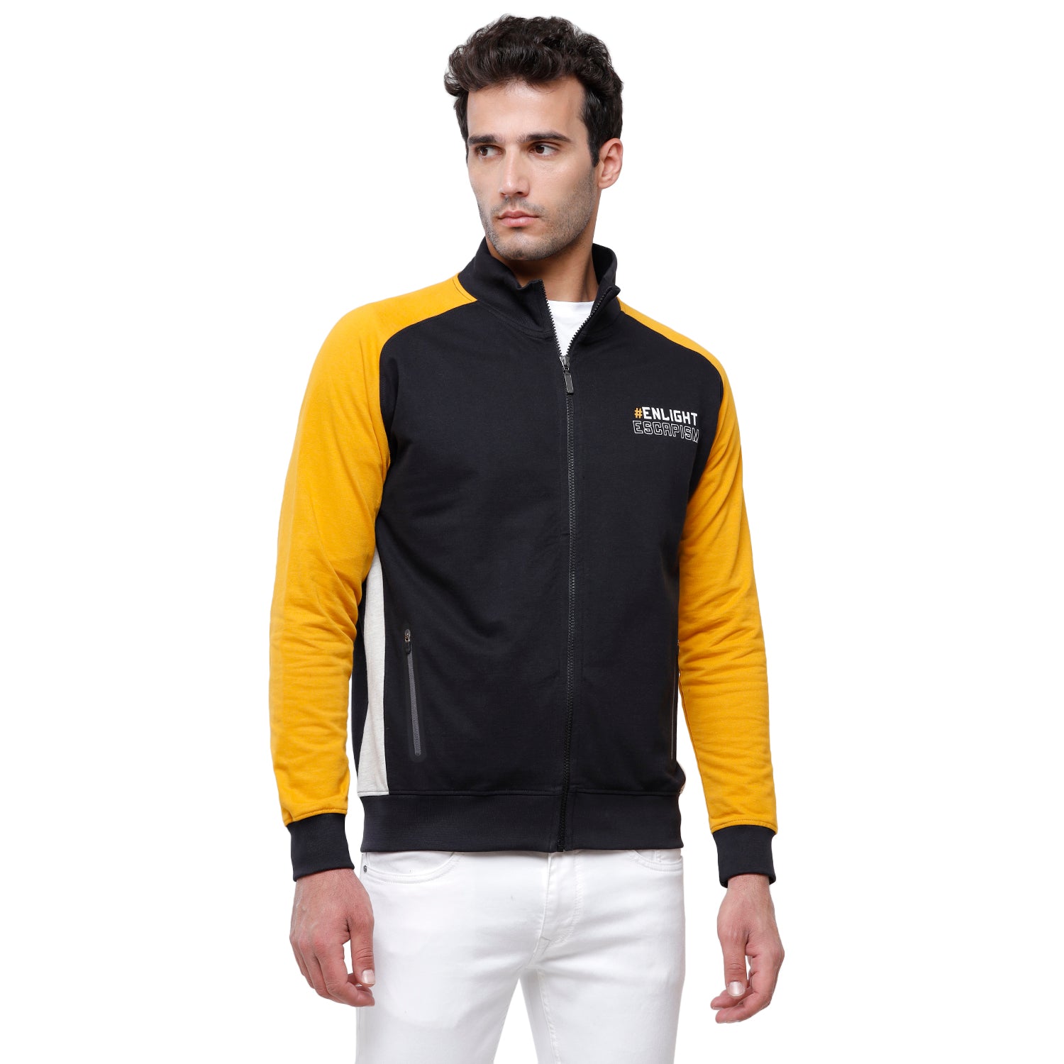 Classic Polo Men's Color Block Full Sleeve Black & Yellow High Neck Sweat Shirt - CPSS - 325B Sweat Shirts Classic Polo 