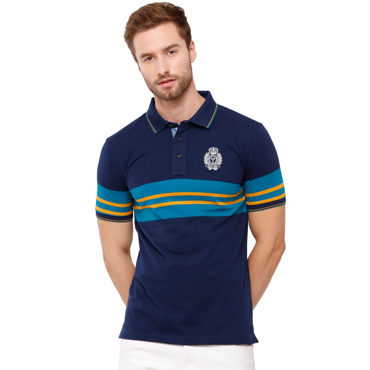 Classic Polo Mens Stripped Half Sleeve Slim Fit Polo Neck T-Shirt (VTA - 181 A SF P) T-shirt Classic Polo 