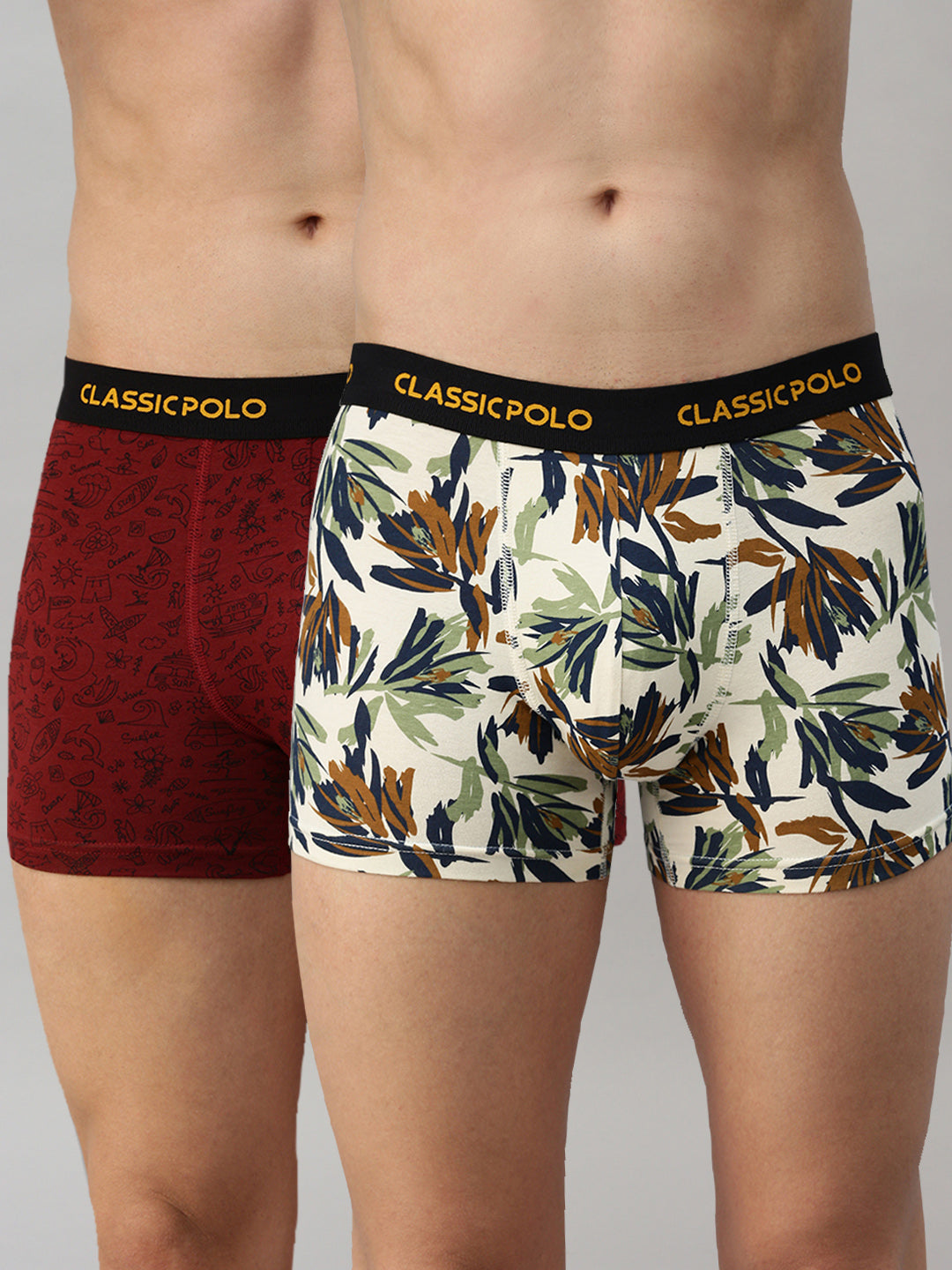 Classic Polo Men's Modal Printed Trunks | Glance - Red & Yellow (Pack of 2)