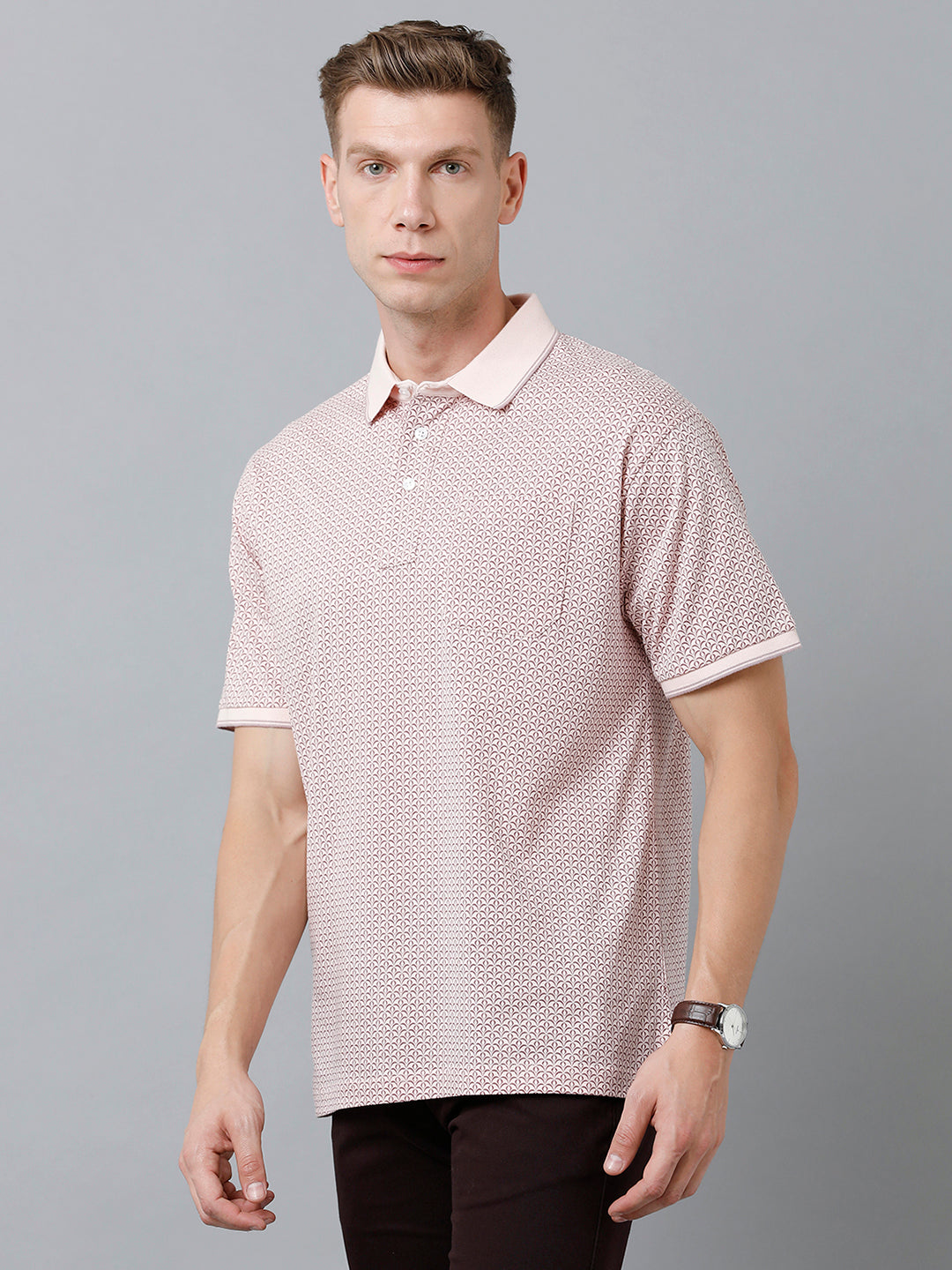 Classic Polo Men's Cotton Half Sleeve Printed Authentic Fit Polo Neck Beige Color T-Shirt | Carve Polo - 03 A