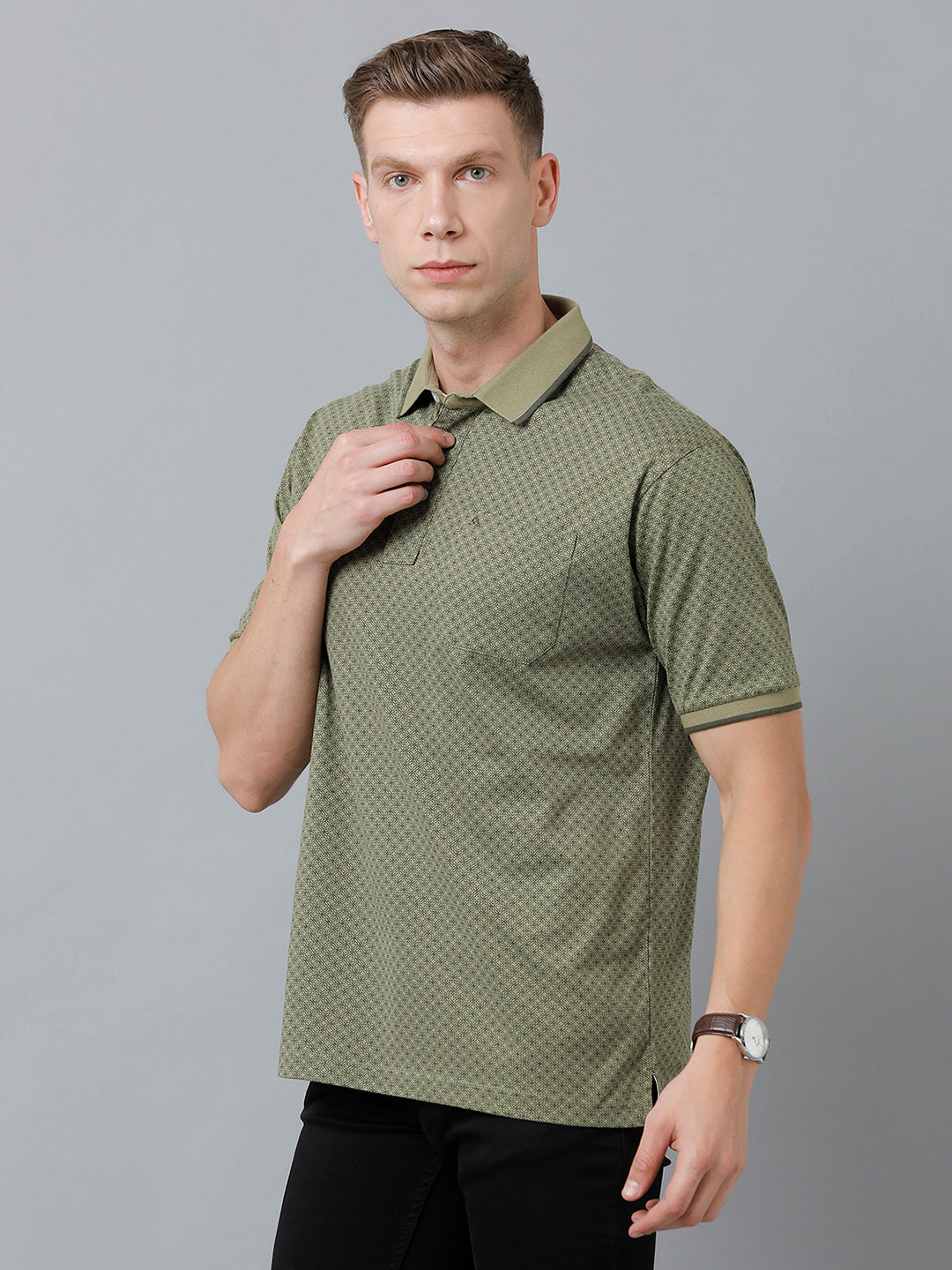 Classic Polo Men's Cotton Half Sleeve Printed Authentic Fit Polo Neck Green Color T-Shirt | Carve Polo - 04 A