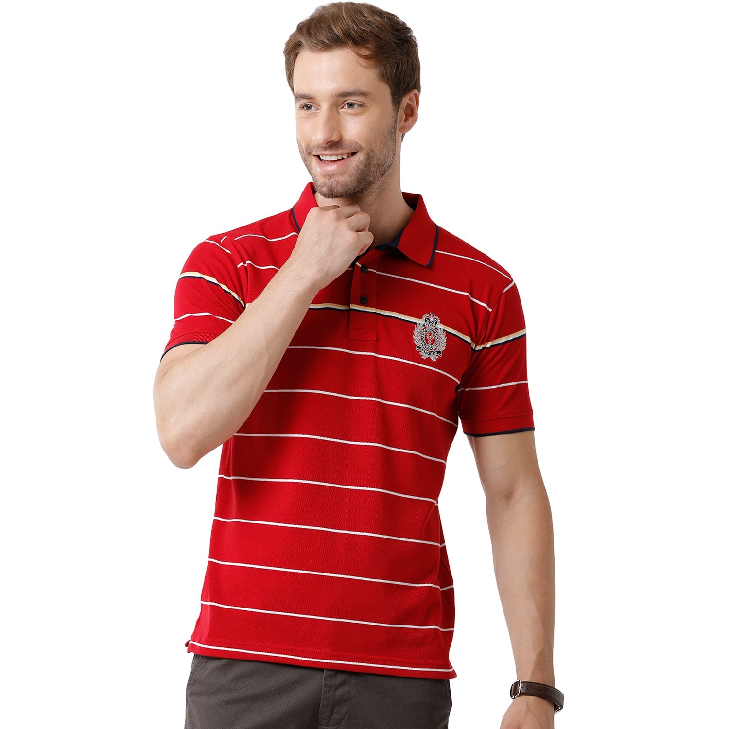 Men's Red Color Half Sleeve Polo Neck Striped T Shirt - VTA - 184 A SF P T-shirt Classic Polo 