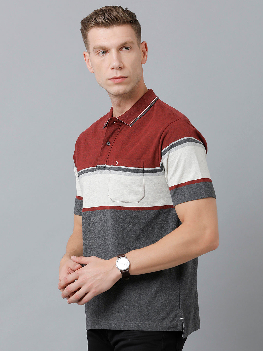 Classic Polo Men's Cotton Blend Half Sleeve Striped Authentic Fit Polo Neck Multicolor Color T-Shirt | Mel - 226 B