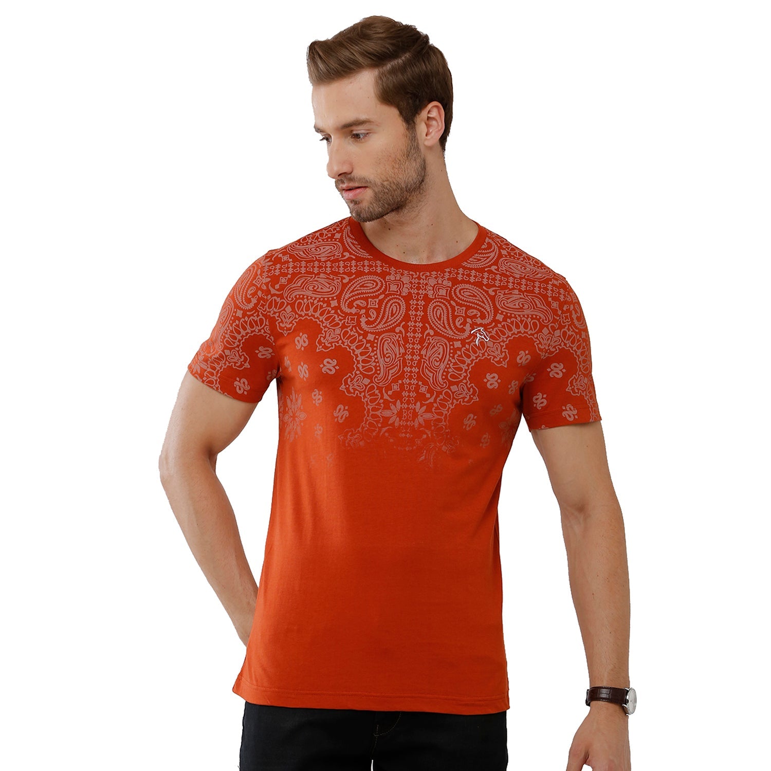 Classic Polo Bro Mens 100% Cotton Printed Half Sleeve Slim Fit Crew Neck Red Color T-Shirt (BRCN - 474 B SF C) Classic Polo 