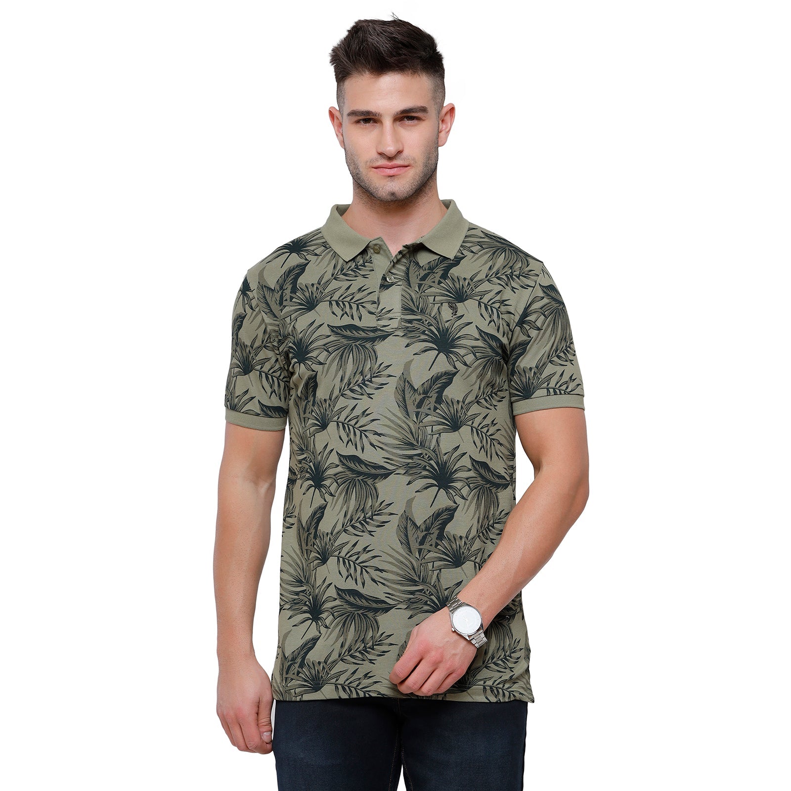 Swiss Club Mens Half Sleeve Printed Slim Fit Polo Neck Green T-Shirt - STAG - 207 A T-shirt Swiss Club 