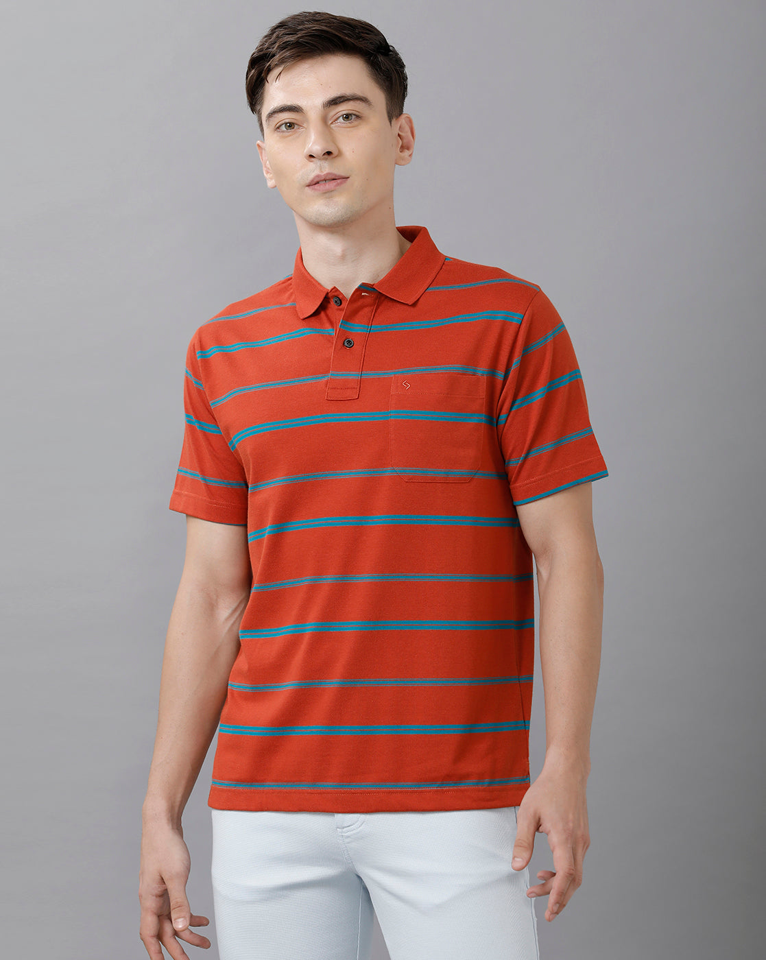 Classic Polo Men's Cotton Blend Striped Half Sleeve Regular Fit Polo Neck Red Color T-Shirt | HS-AVON - 01 A