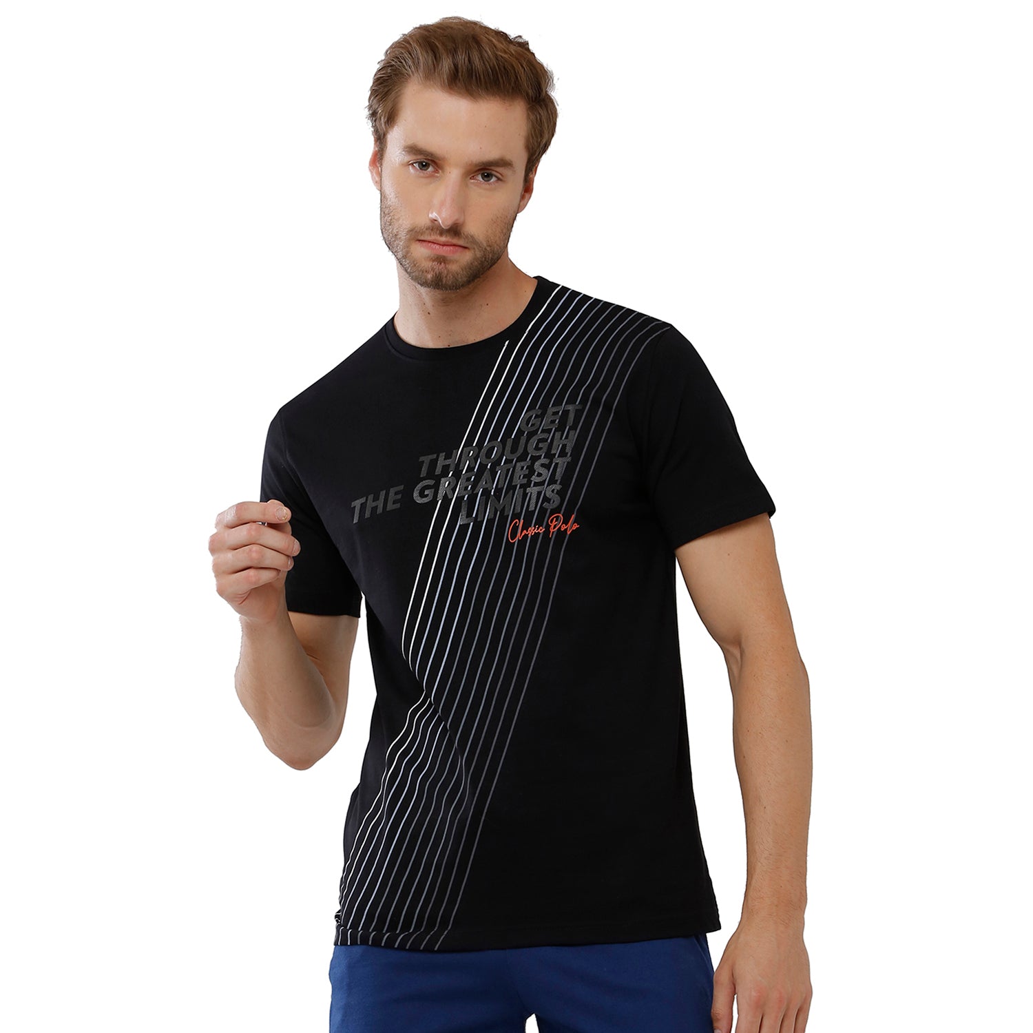 Classic Polo Mens Cotton Slim Fit Crew Neck Black Color T-Shirt - Baleno 403 A T-shirt Classic Polo 