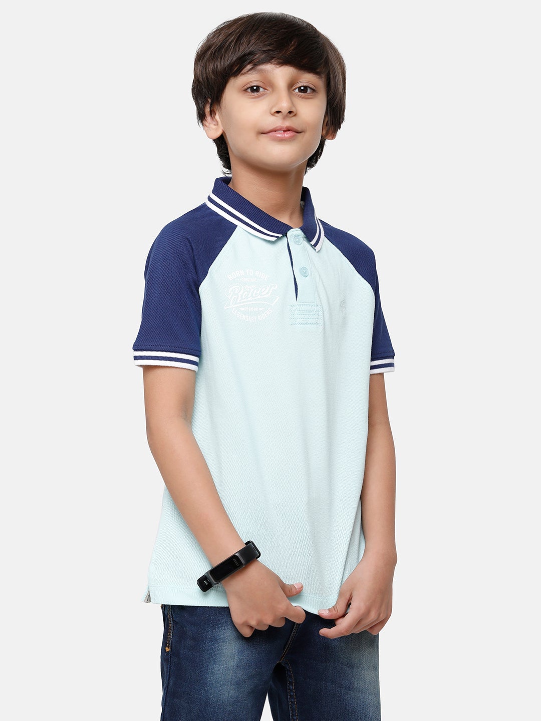 CP Boys White & Blue Solid Slim Fit Polo Neck T-Shirt T-shirt Classic Polo 