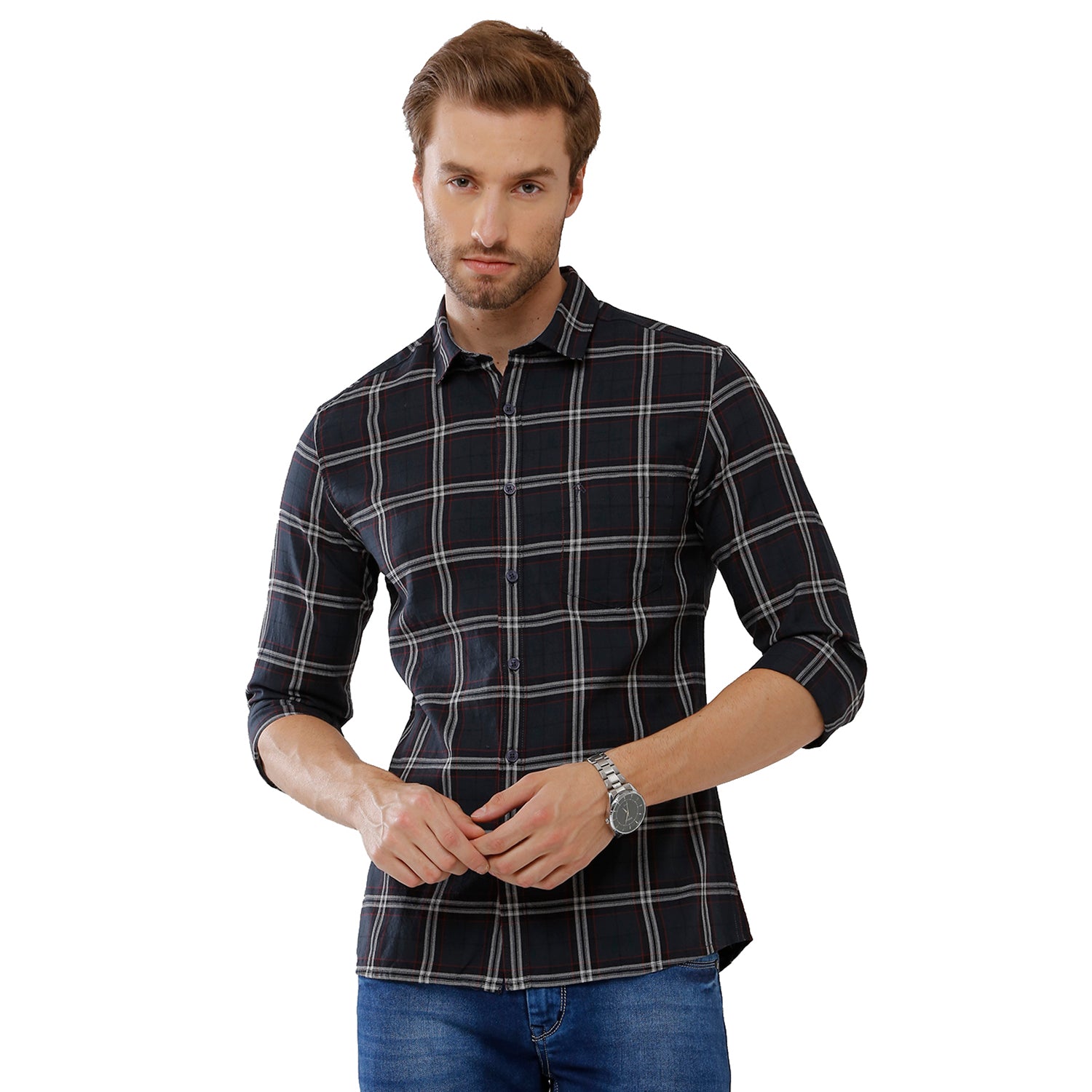 Classic Polo Bro Mens Checked Full Sleeve Slim Fit Black Color Woven Shirt -SBN1 68 A Shirts Classic Polo 