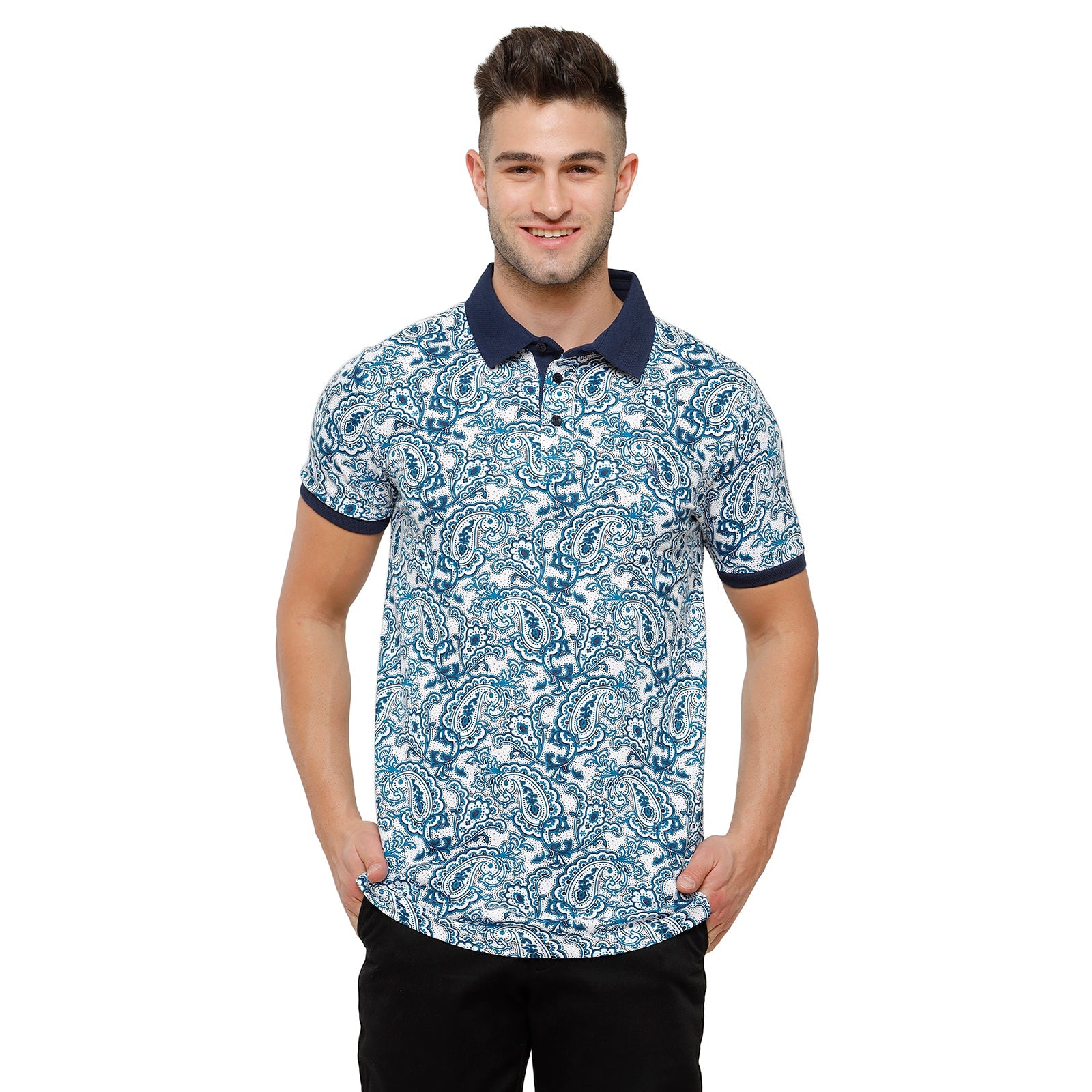 Swiss Club Mens Printed Half Sleeve Slim Fit Aqua Blue Colour T-Shirt - STAG - 205 A Shirts Swiss Club 