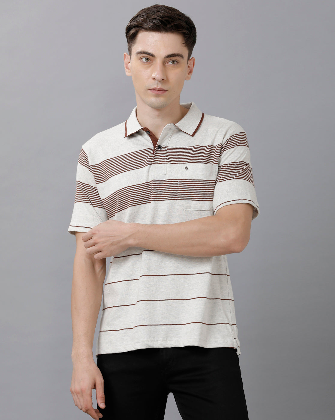 Classic Polo Mens Cotton Blend Striped Half Sleeve Authentic Fit Polo Neck Multicolor T-Shirt | Mel 217 B