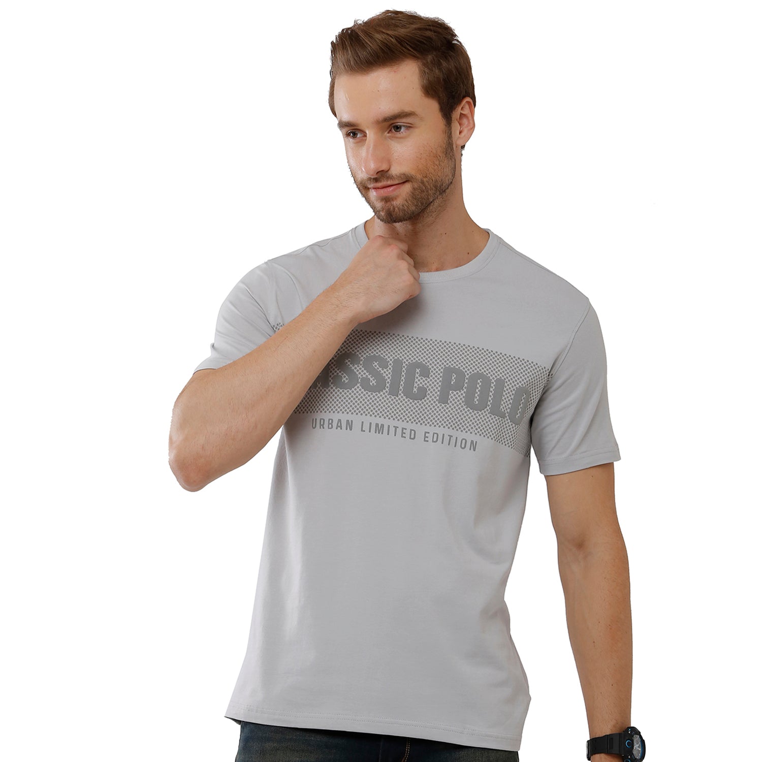 Classic Polo Mens Chest Print Slim Fit Light Green Color Crew Neck T-Shirt -Baleno - 408 B T-shirt Classic Polo 