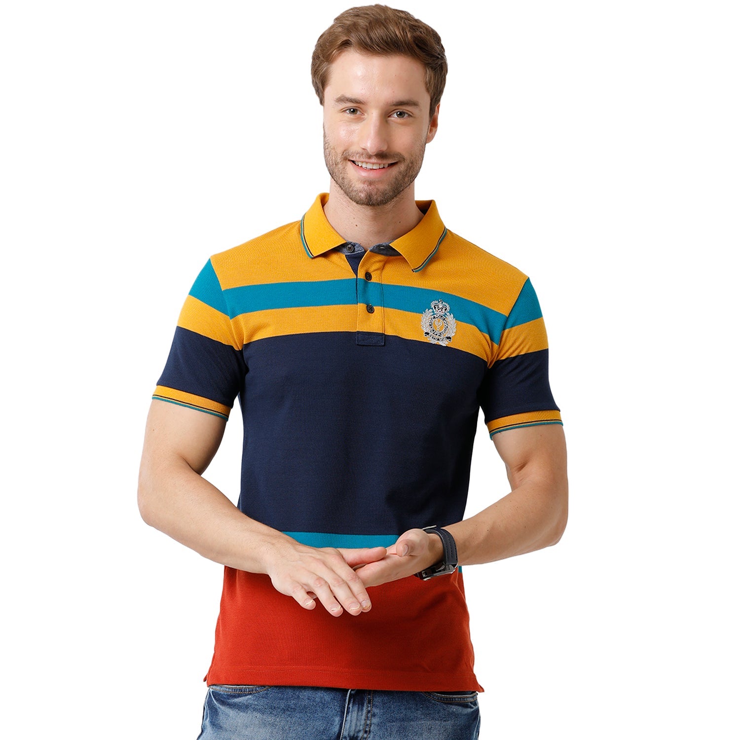 Men's Multi Color Half Sleeve Polo Neck Striped T Shirt - VTA - 187 B SF P T-shirt Classic Polo 