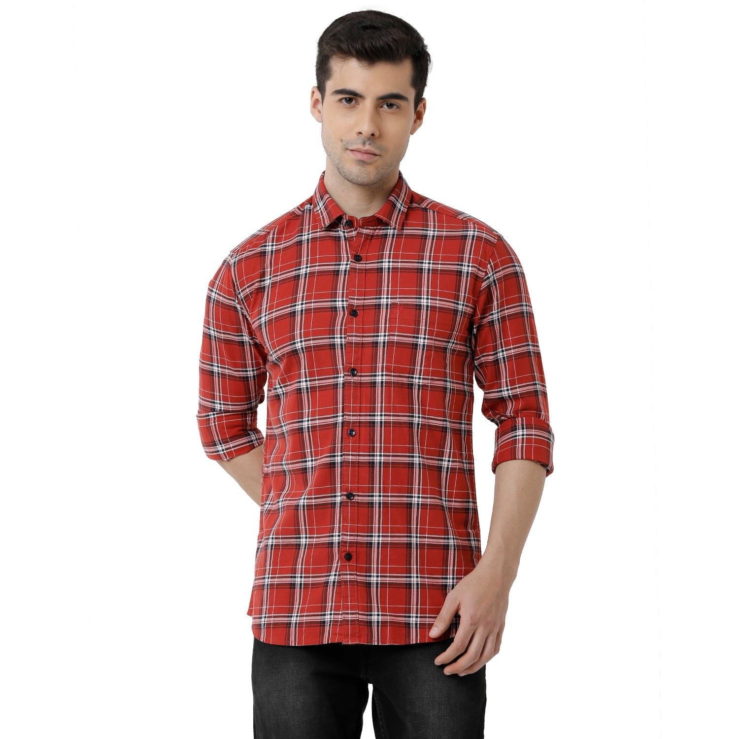 Classic Polo Mens Checked Slim Fit Full Sleeve Red Color Shirt - SN1-138 A Shirts Classic Polo 