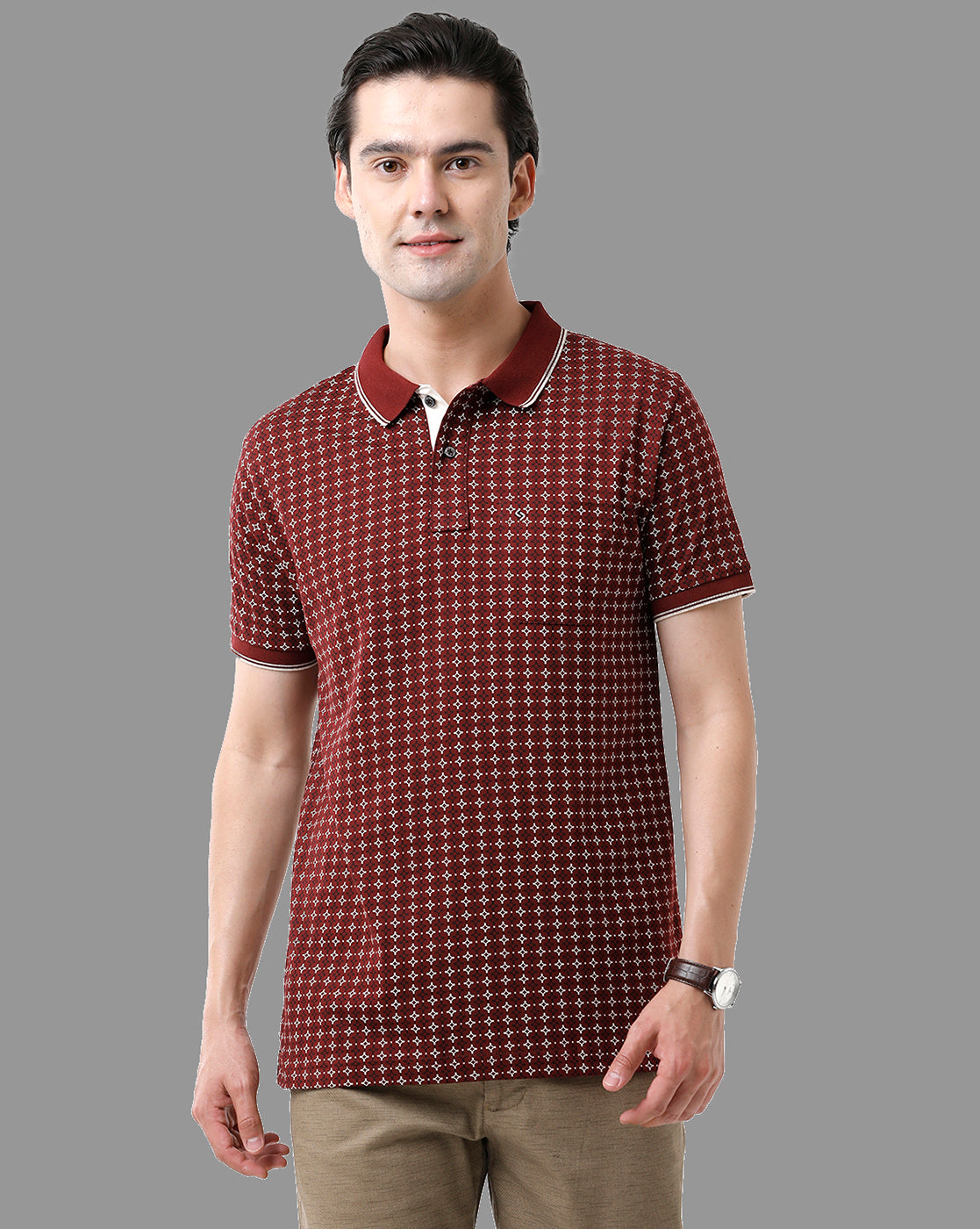 Classic Polo Mens Cotton Half Sleeve Printed Slim Fit Polo Neck Maroon Color T-Shirt | Bello - 184 A