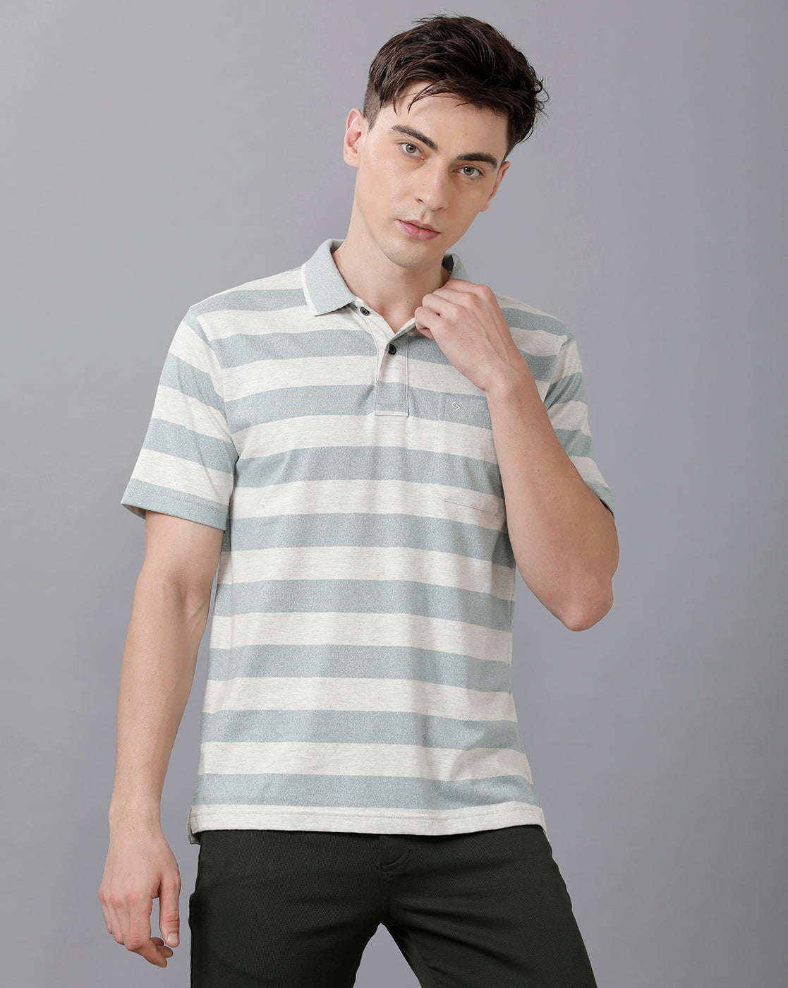Classic Polo Mens Cotton Blend Striped Half Sleeve Authentic Fit Polo Neck Multicolor T-Shirt | Mel 214 B