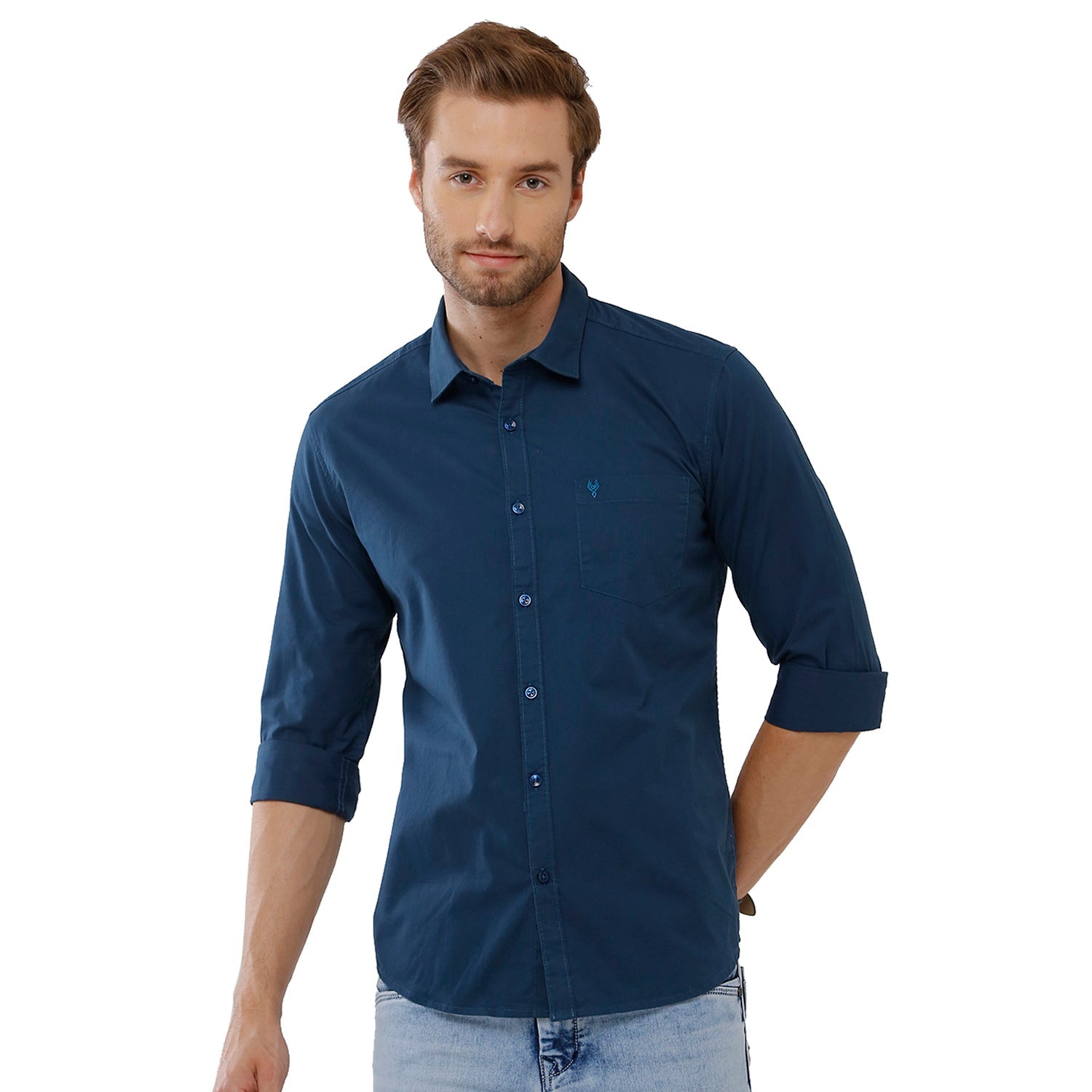 Classic Polo Mens 100% Cotton Solid Slim Fit Navy Blue Color Woven Shirt - SN1 115 E Shirts Classic Polo 