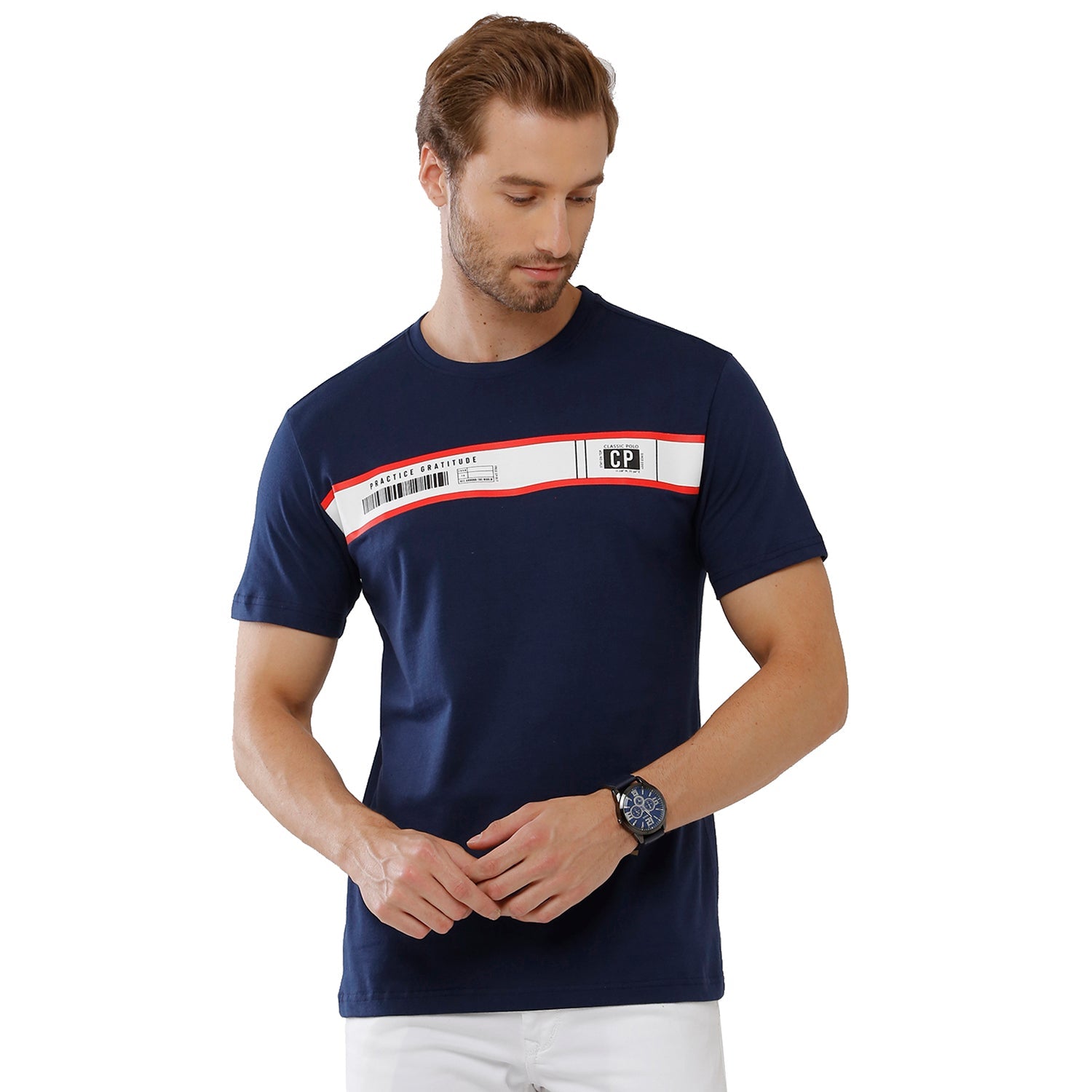 Classic Polo Men's Graphic Print Half Sleeve Round Neck Slim Fit Cotton T Shirt BALENO - 409 A SF C T-shirt Classic Polo 