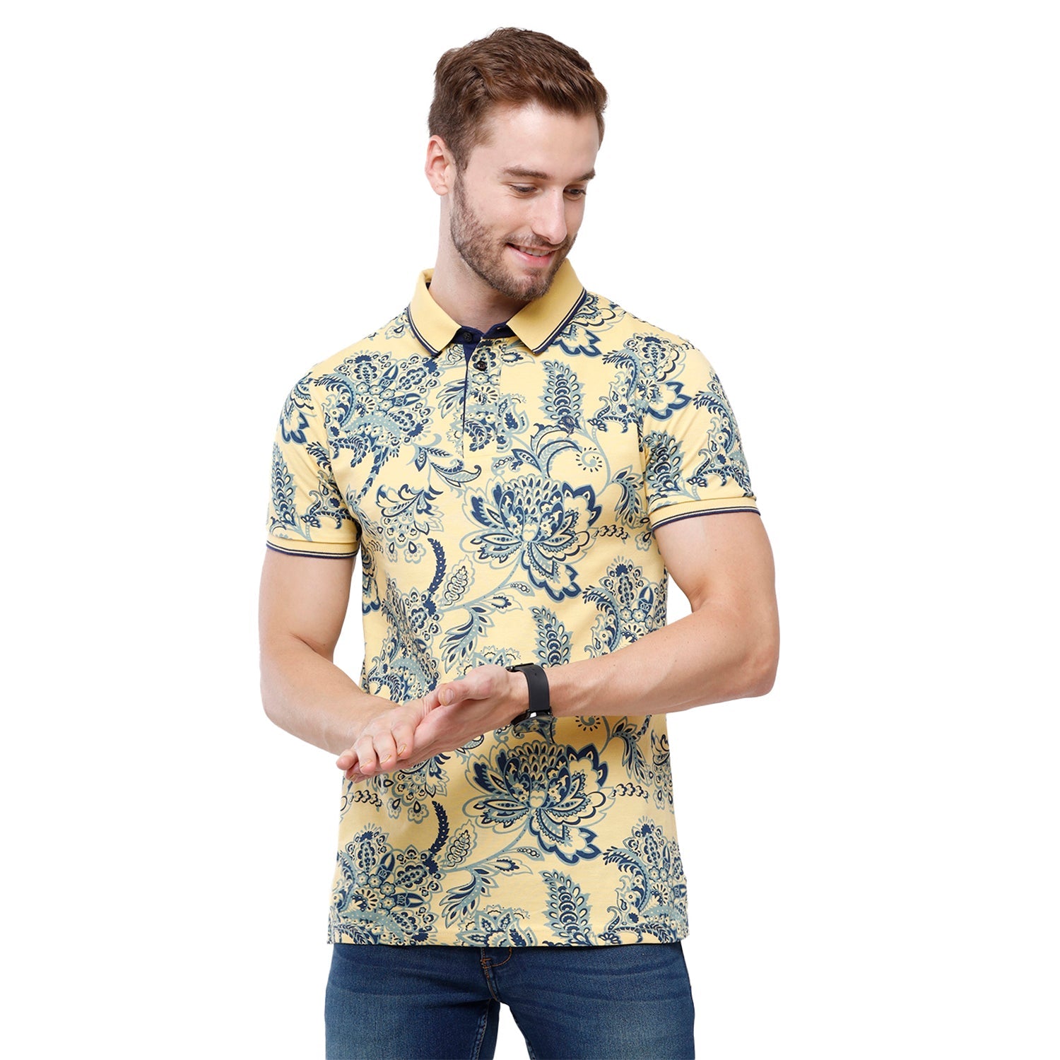 Swiss Club Mens Printed Slim Fit Half Sleeve Polo Neck T-Shirt (STAG - 208 A SF P) T-shirt Swiss Club 