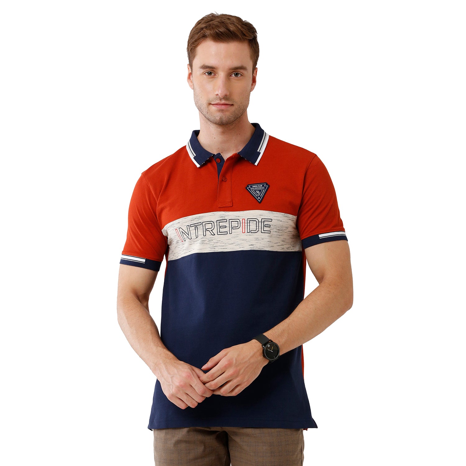 Swiss Club Mens Color Block Slim Fit Polo Neck Multicolor T-Shirt -Stag 202 A SWISS CLUB T-Shirt Swiss Club 