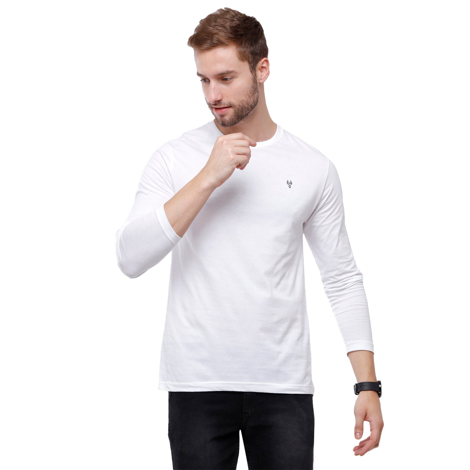 Classic polo Men's White Single Jersey Crew Neck Full Sleeve Slim Fit T-Shirt - Comet 01 T-shirt Classic Polo 