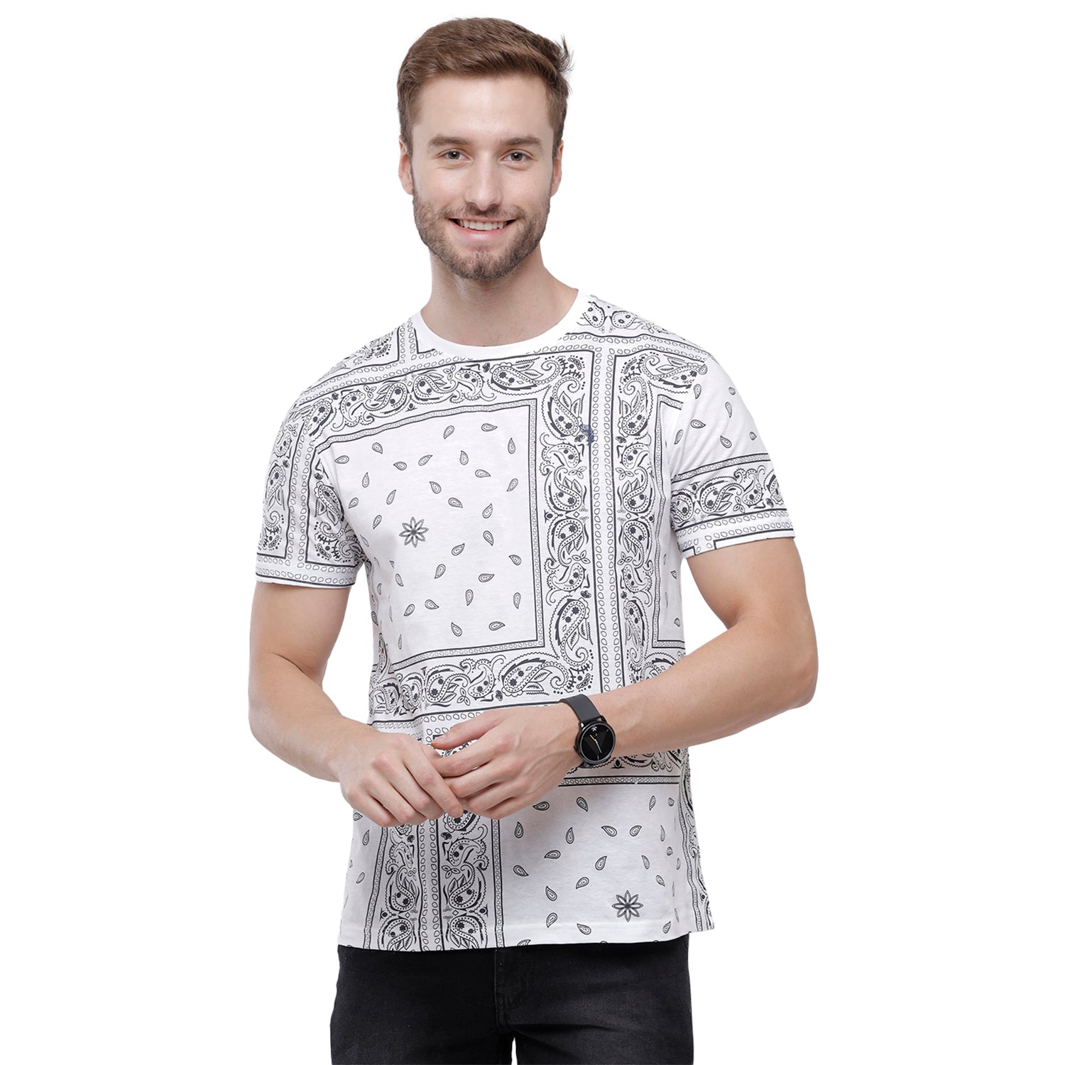 Swiss Club Mens White Printed Slim Fit Half Sleeve Round Neck T-Shirt (CUB - 53 B SF C) T-shirt Swiss Club 