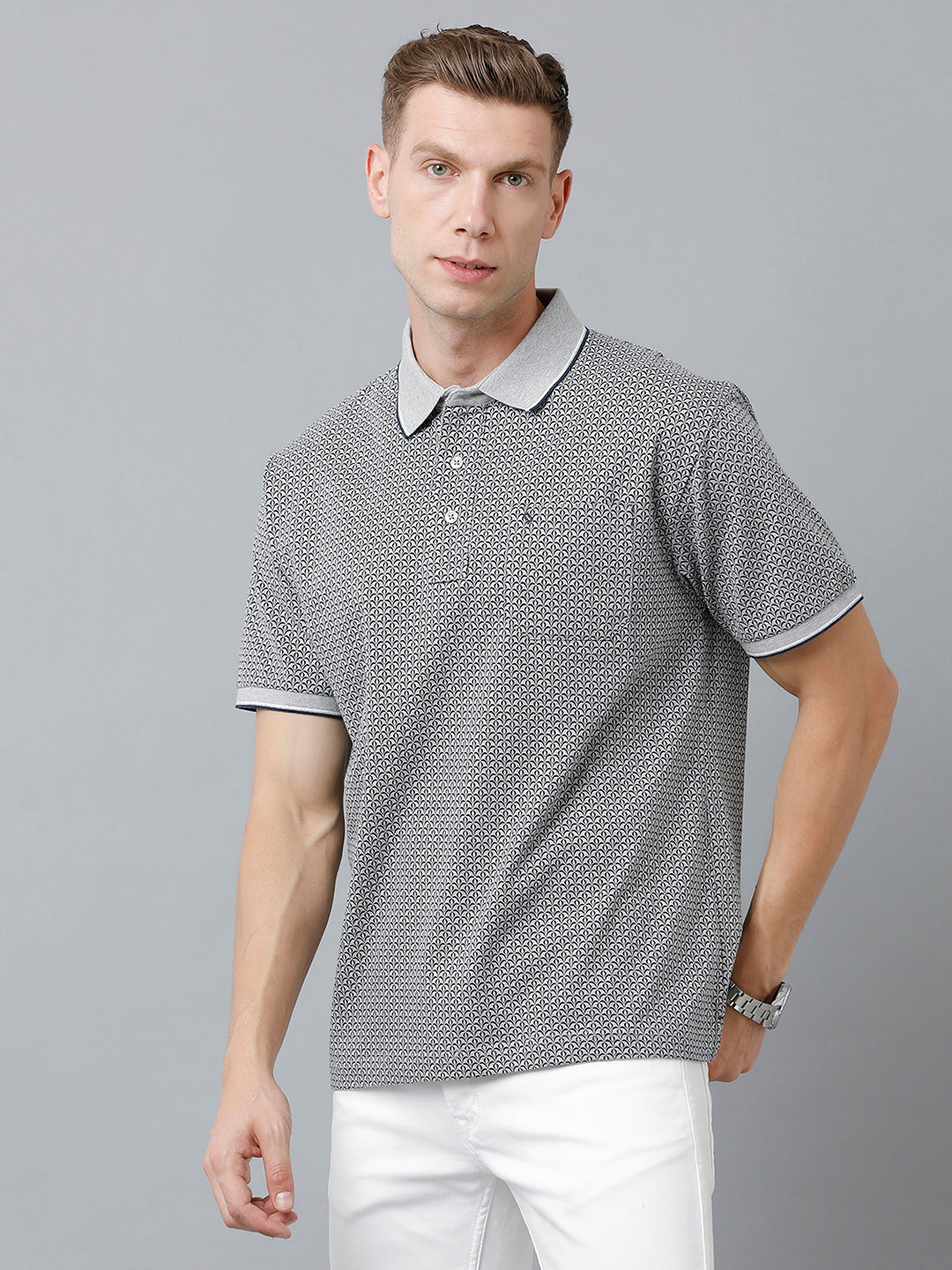 Classic Polo Men's Cotton Half Sleeve Printed Authentic Fit Polo Neck Dark Grey Color T-Shirt | Carve Polo - 03 B
