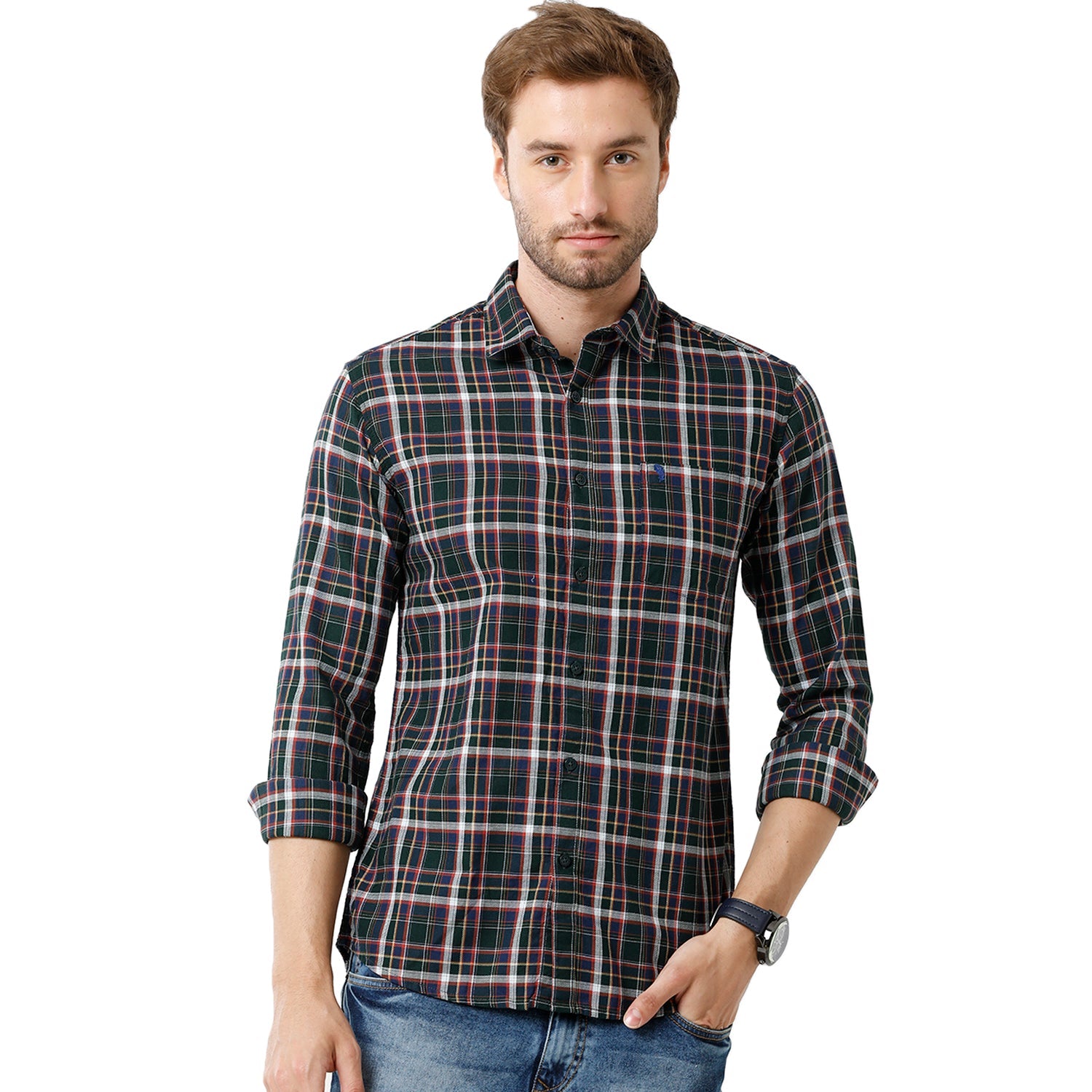 Swiss Club Mens Dark Green Color Slim Fit Full Sleeve Shirt - S-SC-95 B-FS-CHK-SF Shirts Swiss Club 