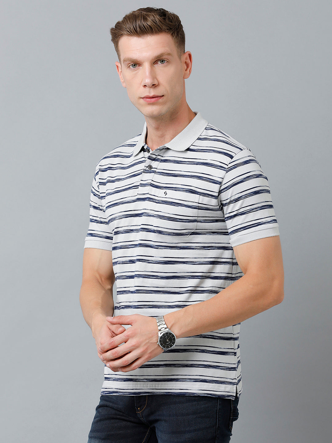Classic Polo Men's Cotton Half Sleeve Striped Authentic Fit Polo Neck Multicolor Color T-Shirt | Nexon - 01 B