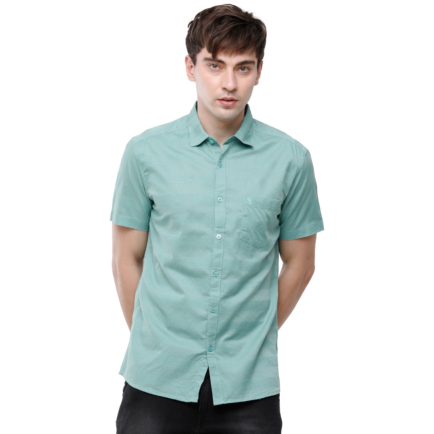 Swiss Club Mens 100% Cotton Solid Half Sleeve Woven Shirt - Green (S-SC-74 A-HS-SLD-SF) Shirts Swiss club 