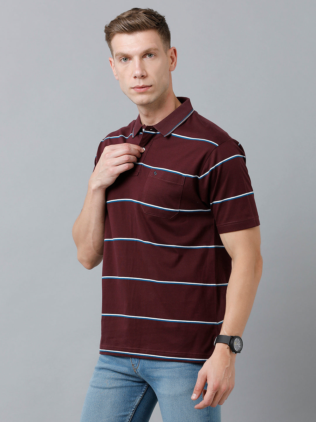 Classic Polo Men's Cotton Half Sleeve Striped Authentic Fit Polo Neck Brown Color T-Shirt | Ap - 84 B