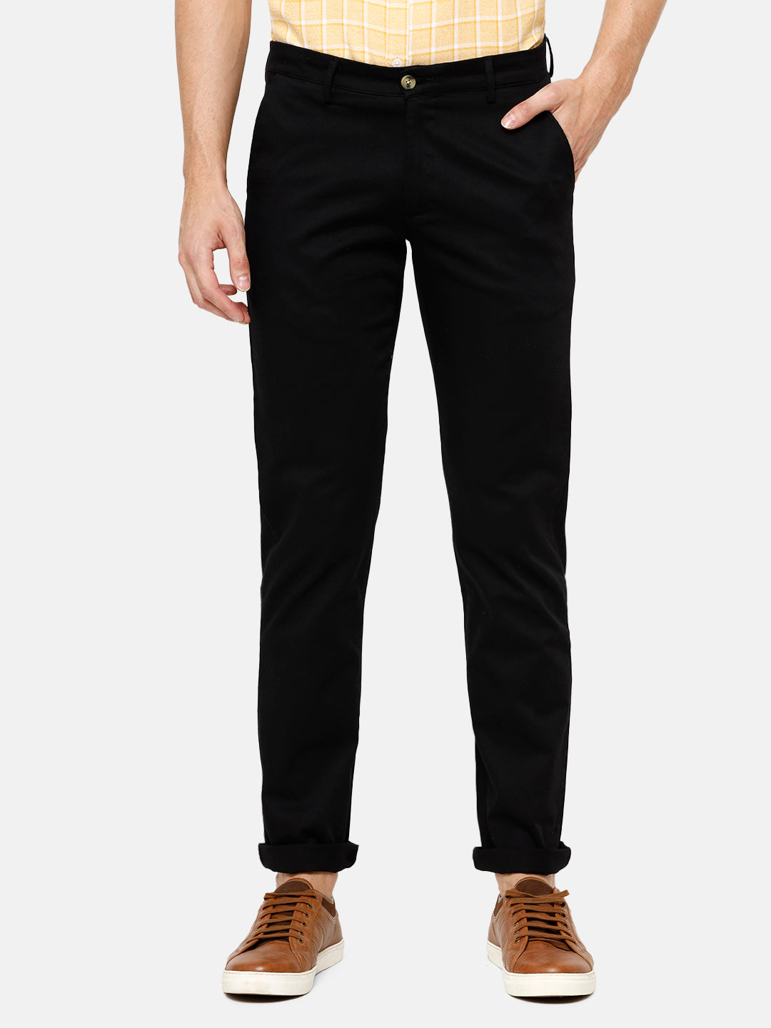 Classic Polo Men's Slim Fit Black high Density Satin Streatch Trousers - Spectra-Black
