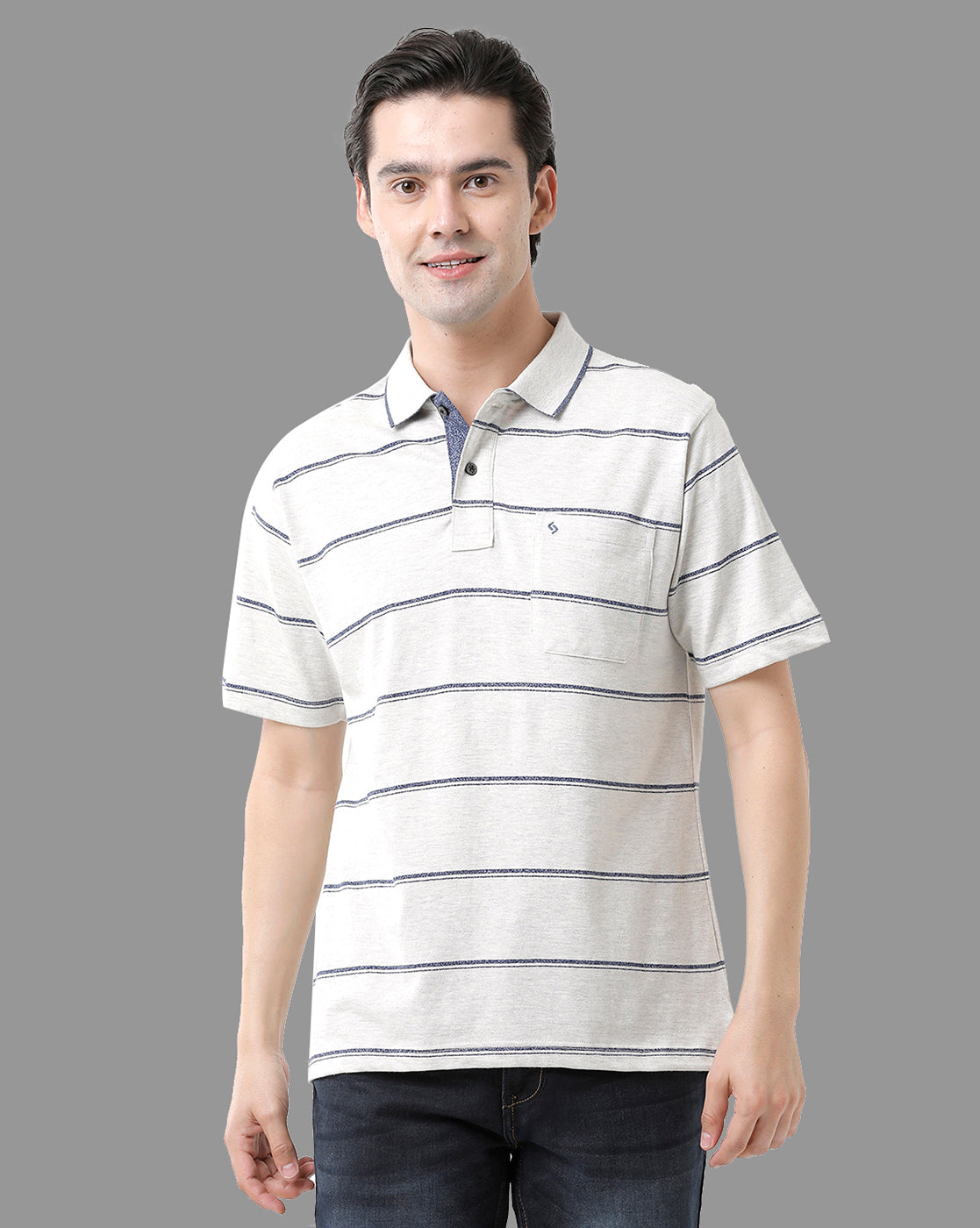 Classic Polo Mens Cotton Blend Half Sleeve Striped Regular Fit Polo Neck White Color T-Shirt | Mel - 211 B