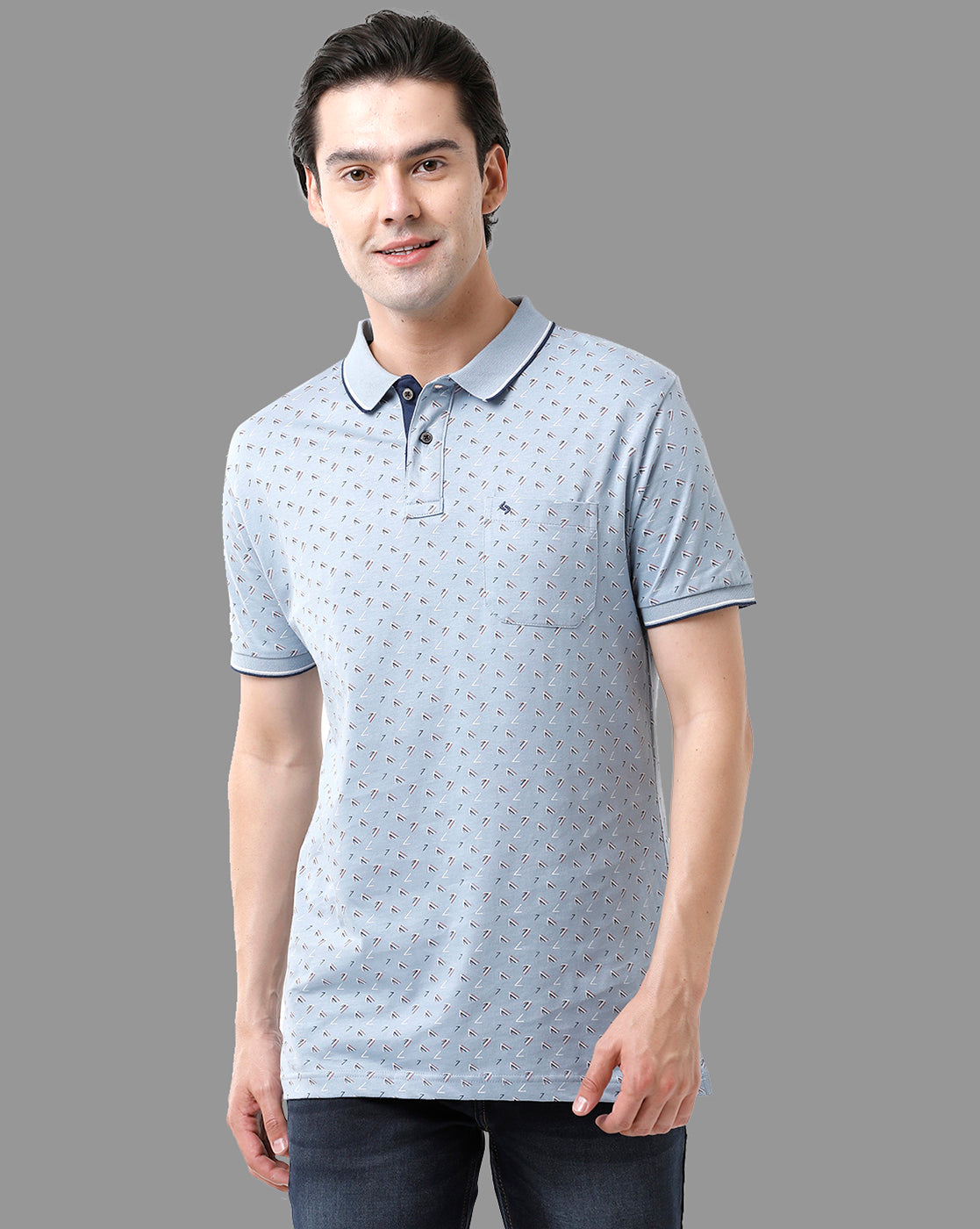 Classic Polo Mens Cotton Half Sleeve Printed Slim Fit Polo Neck Light Blue Color T-Shirt | Bello - 178 B