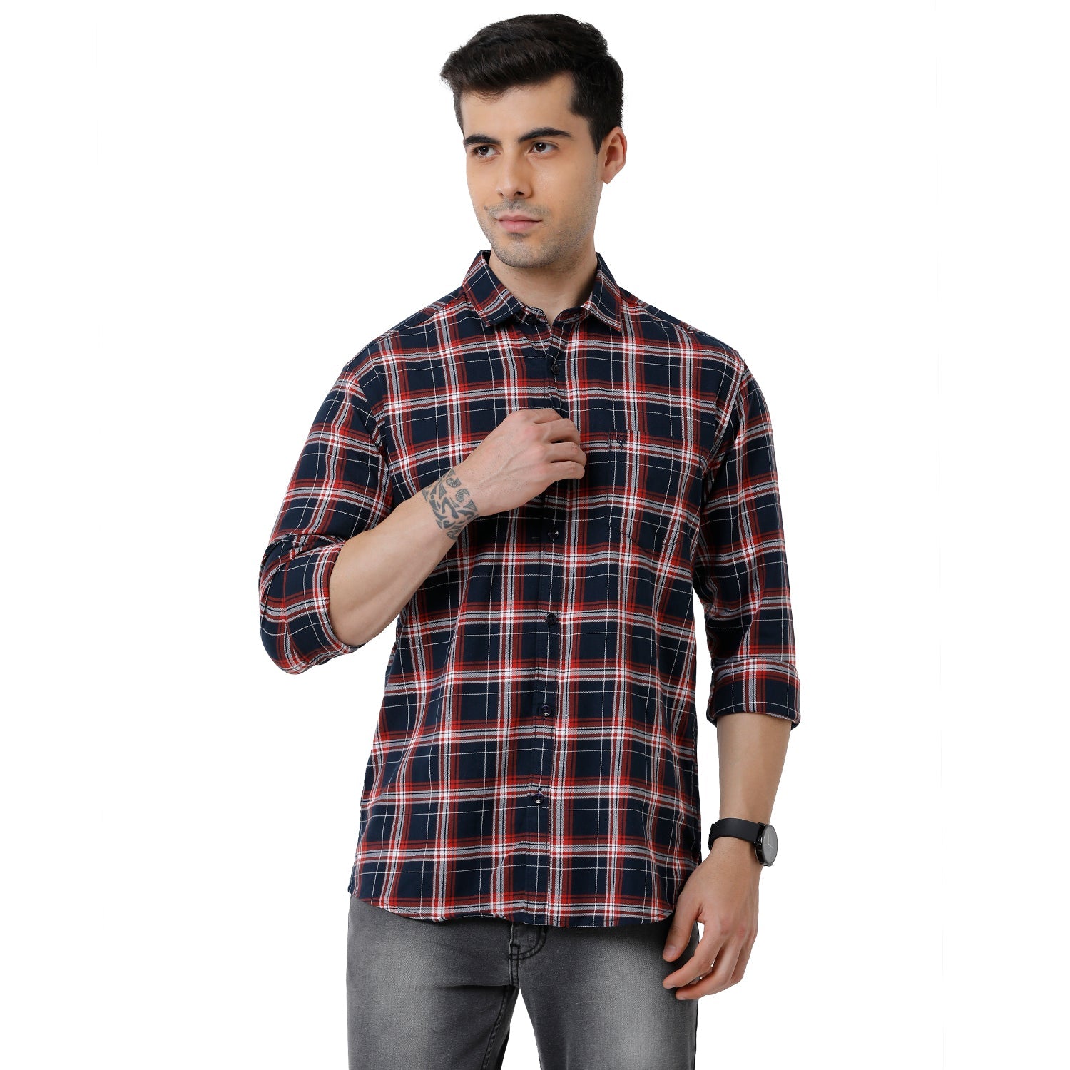 Classic Polo Mens Checked Slim Fit Full Sleeve Blue Color Shirt - SN1 138 B Shirts Classic Polo 