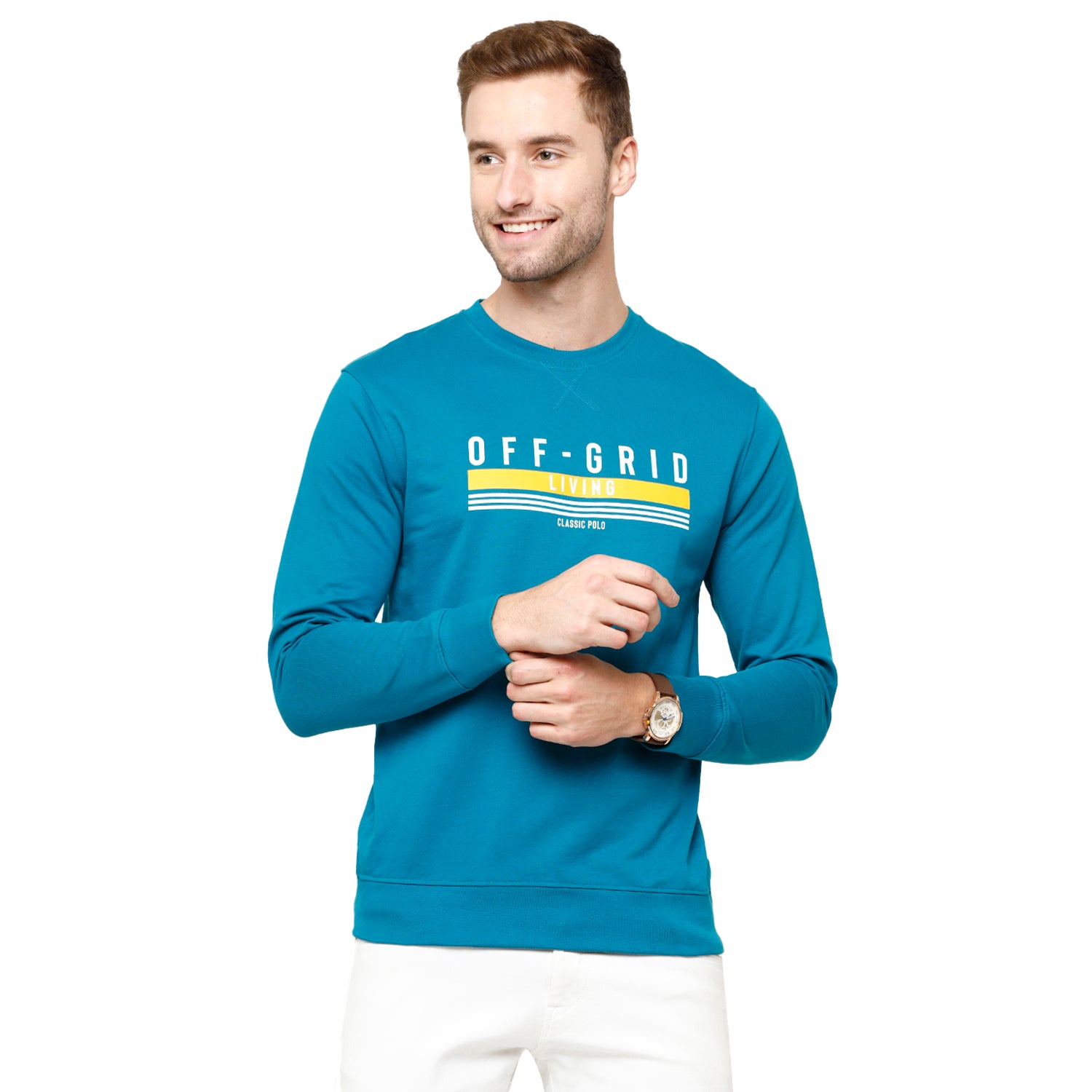 Classic Polo Men's Solid Full Sleeve Azure Blue Sweat Shirt - CPSS-312 A Sweat Shirts Classic Polo 