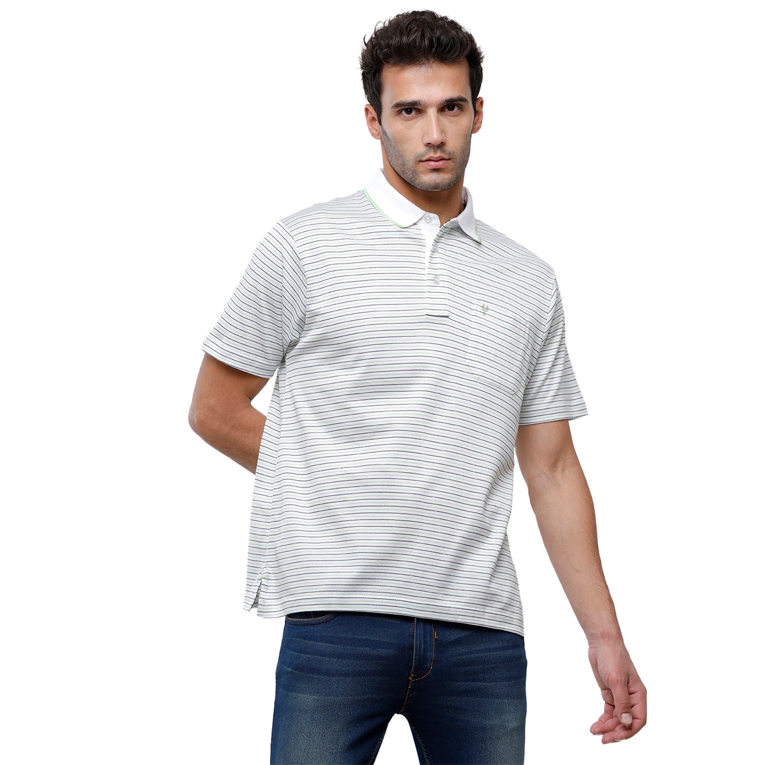 Classic Polo Mens Striped Authentic Fit Half Sleeve Premium White Stripe T-Shirt - Ultimo - 261 A T-shirt Classic Polo 