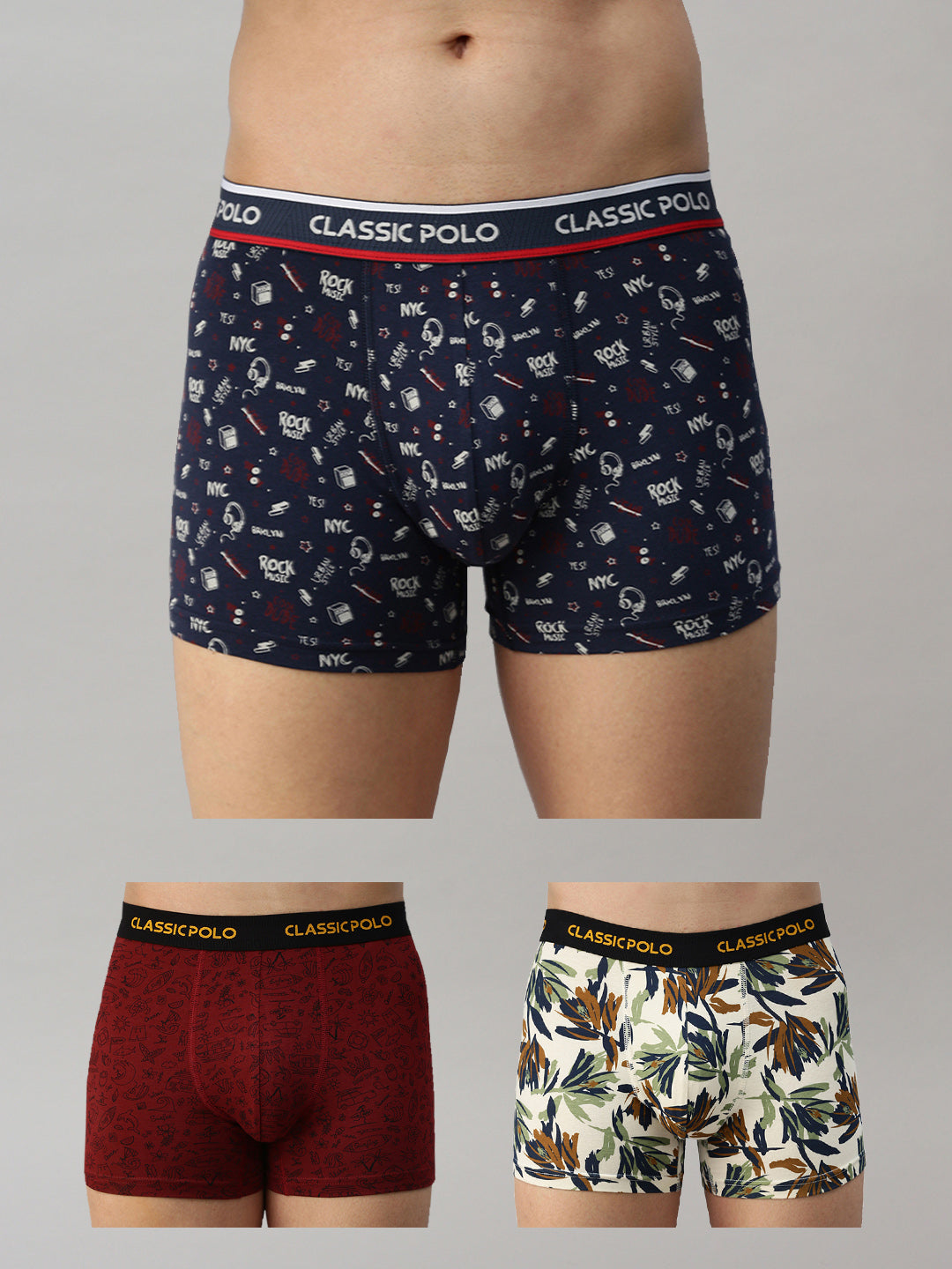 Classic Polo Men's Modal Printed Trunks | Glance - Multicolor (Pack of 3)
