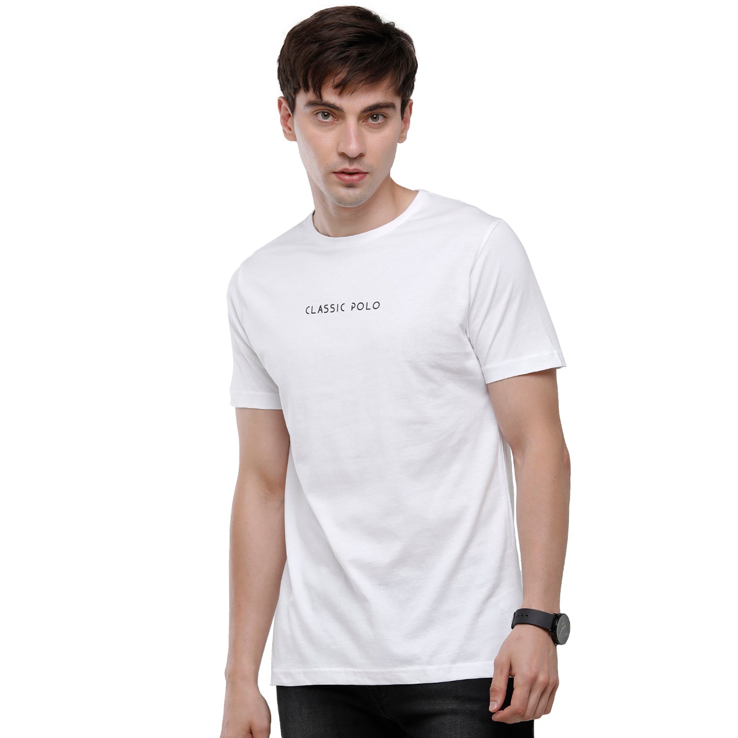 Classic Polo Mens 100% Cotton Solid Half Sleeve Round Neck T-Shirt - White (NOS-CERES-01 SF C) T-shirt Classic Polo 