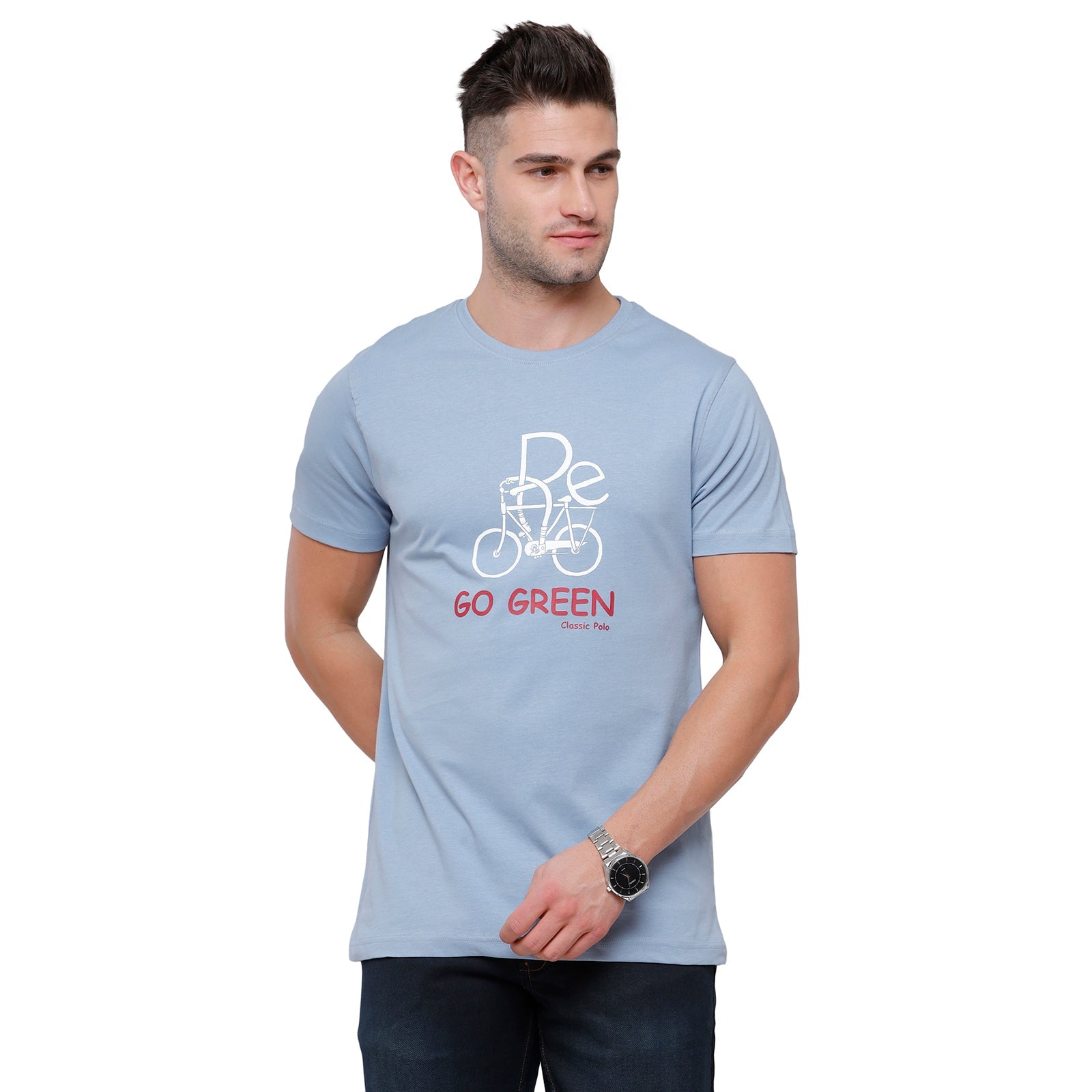 Classic Polo Mens Chest Print Half Sleeve Slim Fit T-Shirt BALENO - 402 B T-shirt Classic Polo 