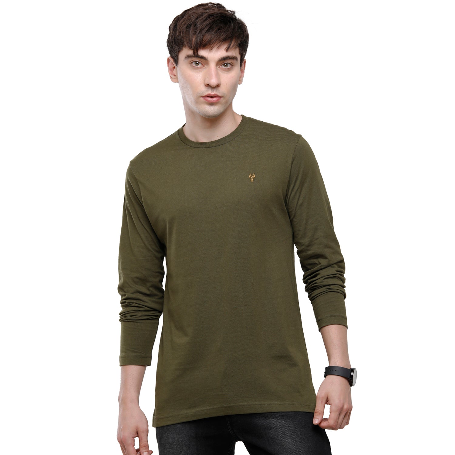 Classic polo Men's Green Single Jersey Crew Neck Full Sleeve Slim Fit T-Shirt - Comet 05 T-shirt Classic Polo 