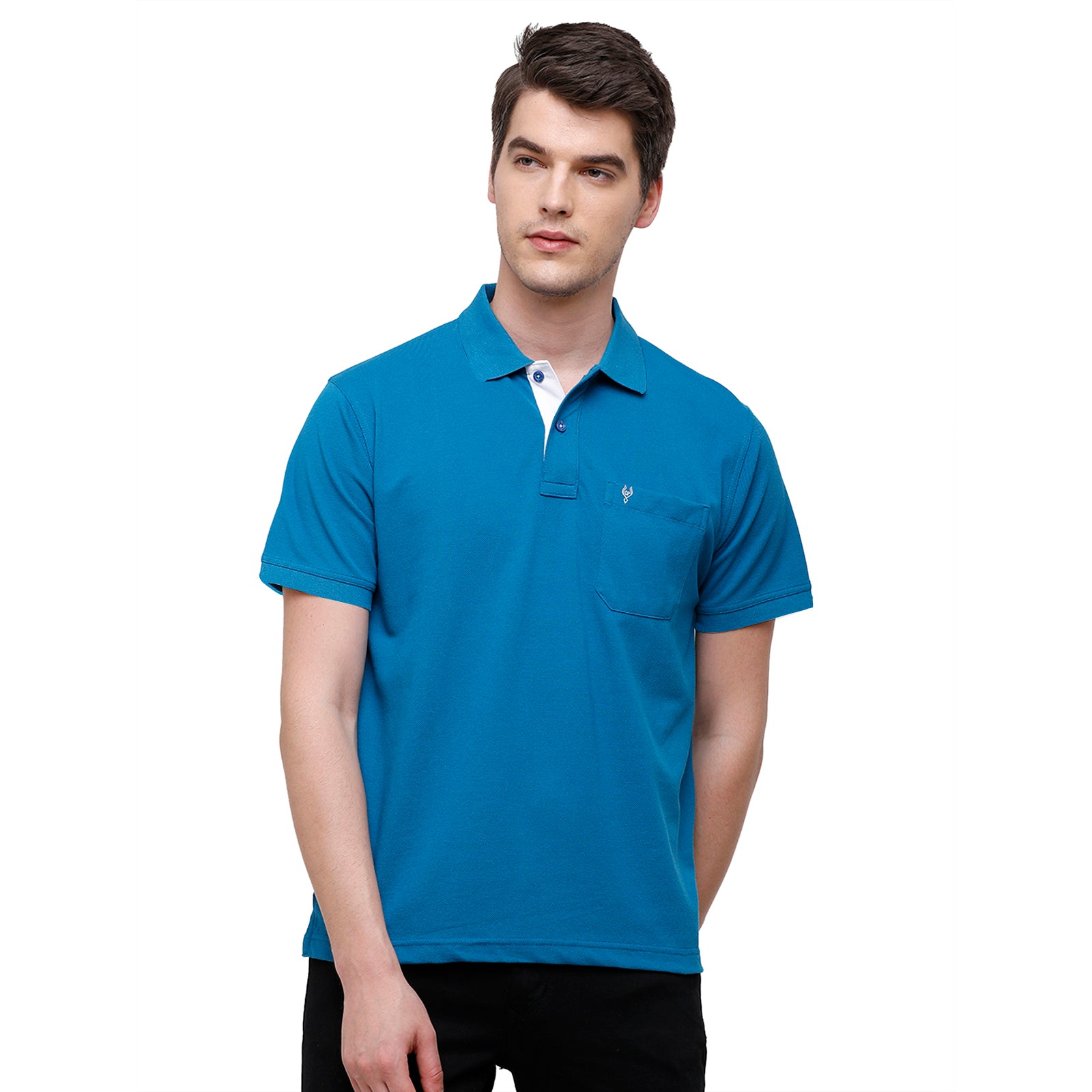 Classic Polo Ocean Blue Polo Neck Authentic Fit T Shirt Men - 4SSN 208 T-shirt Classic Polo 