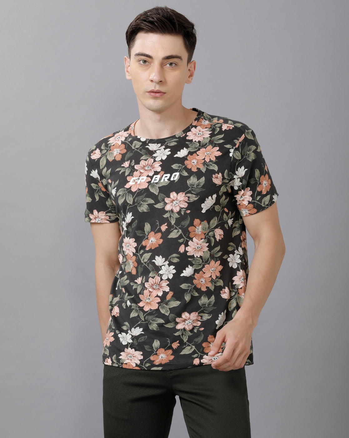 CP BRO Men's Cotton Printed Half Sleeve Slim Fit Round Neck Multicolor T-Shirt | Brcn 507
