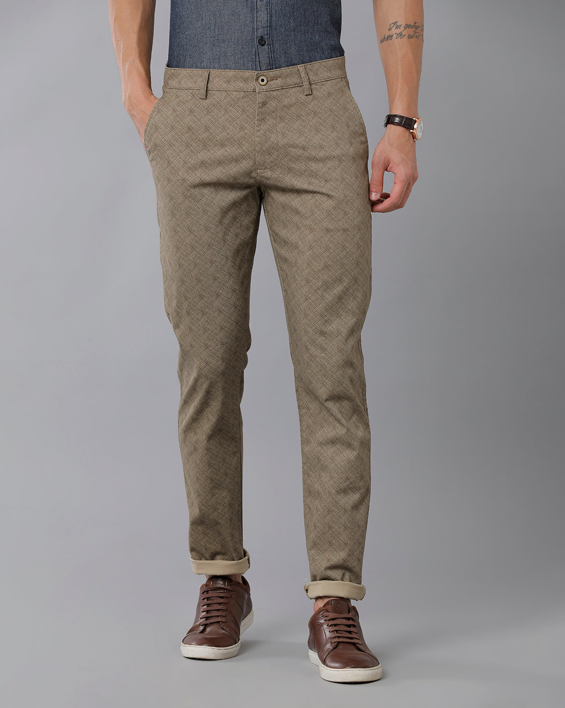 Men Khaki-Coloured Solid Cotton Track Pants