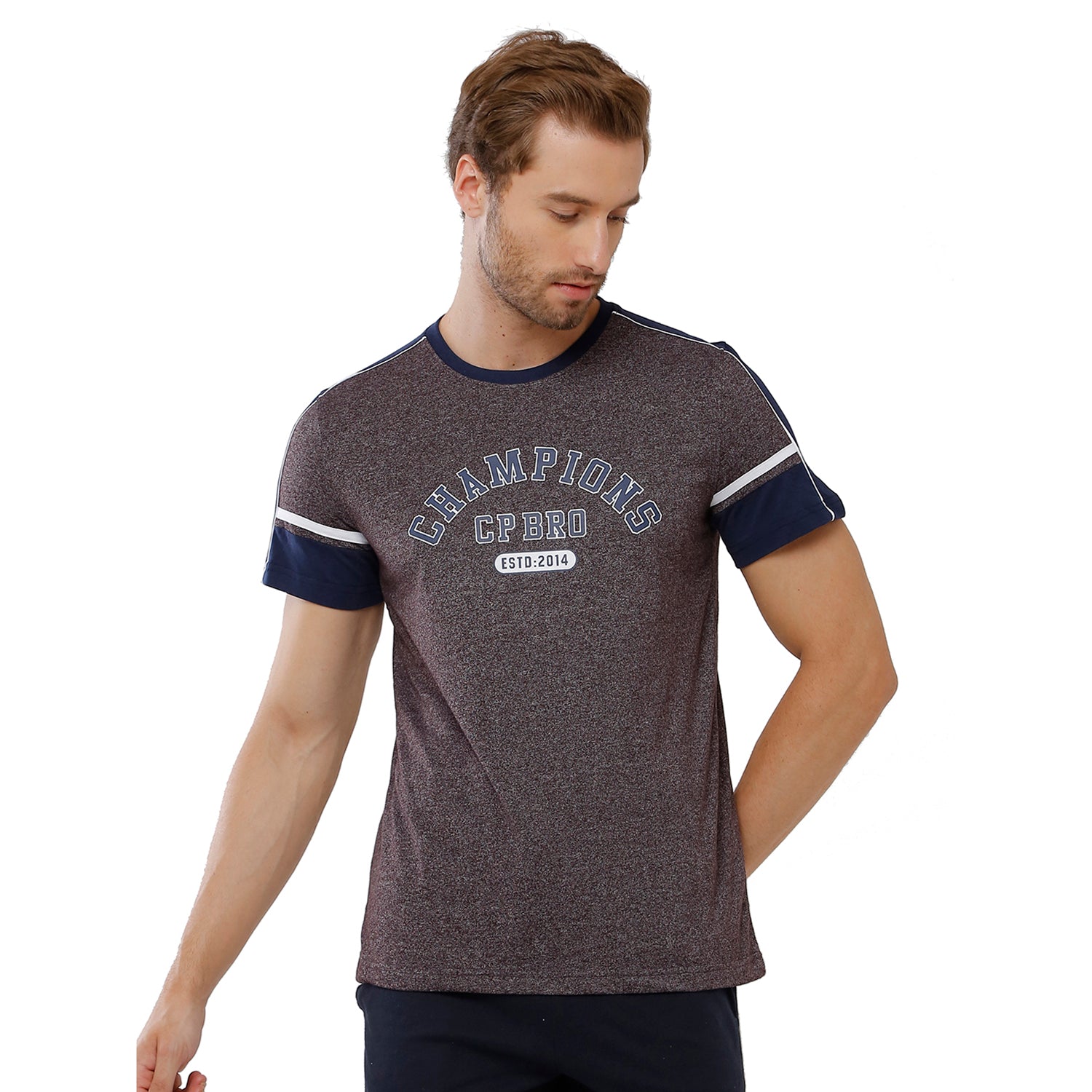 Classic Polo Bro Mens 100% Cotton Color Block Half Sleeve Slim Fit Crew Neck Grey Color T-Shirt (BRCN - 468 A SF C) Classic Polo 