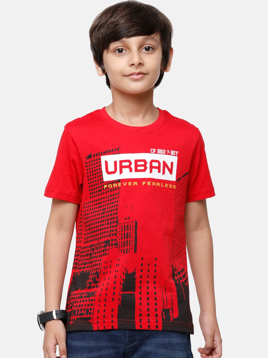 CP Boys Red Printed Slim Fit Round Neck T-Shirt T-shirt Classic Polo 