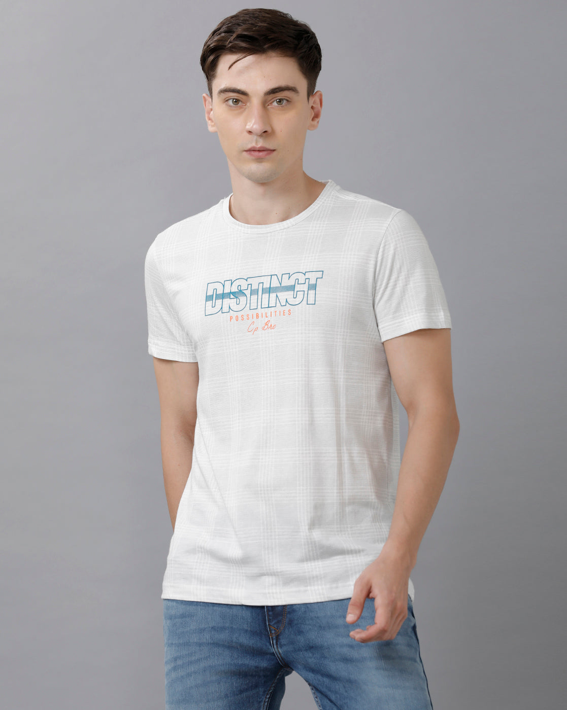 CP BRO Men's Cotton Printed Half Sleeve Slim Fit Round Neck White Color T-Shirt | Brcn 506